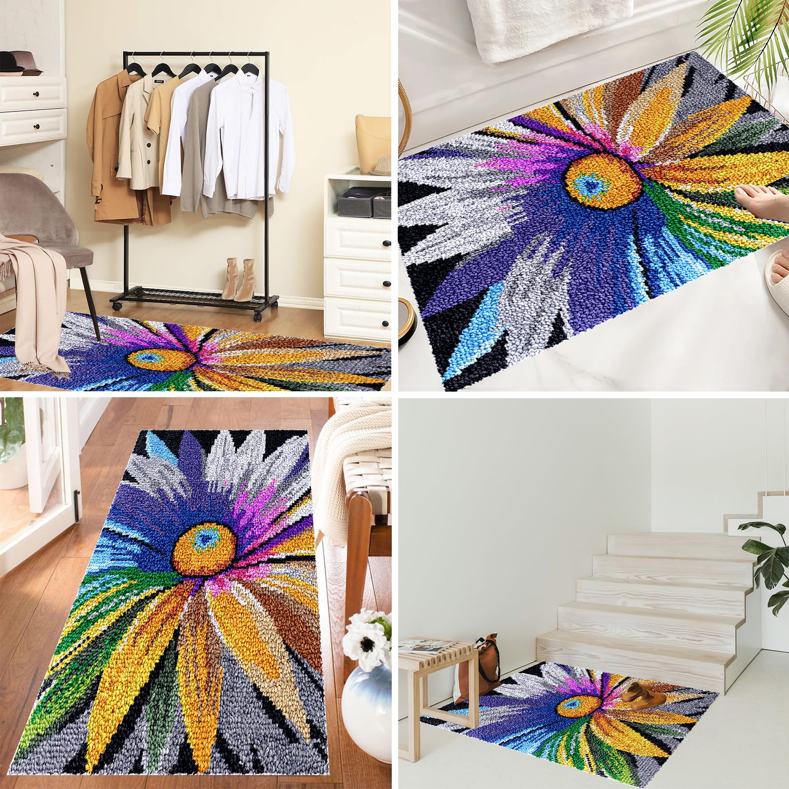 RxiBeFuw 130 x 150 cm zestaw do robienia gobelinów, zestaw do haftu krzyżykowego dla dorosłych, zestaw dywaników z haczykiem zatrzaskowym, zestawy do haftu z haczykiem, zestaw do szydełkowania