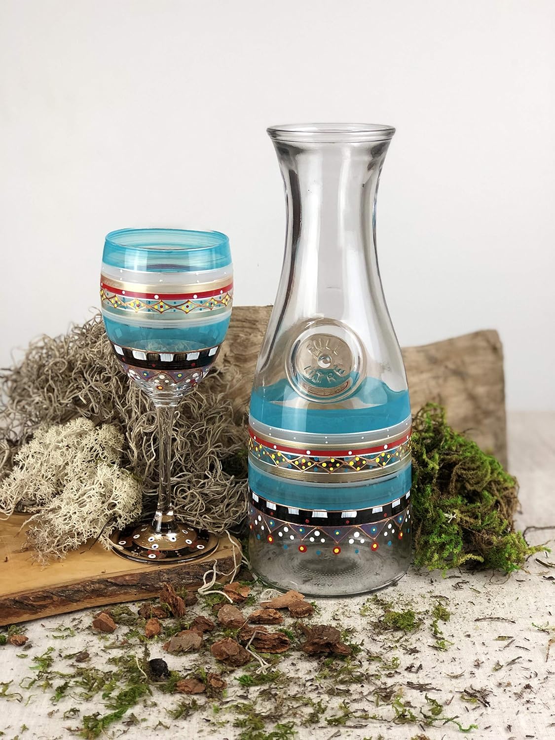 Hand Painted Wine Glasses Set of 2 - Moroccan Mosaic Carnival Collection - Hand Painted Glassware by USA Artists - Unique and Decorative Wine Glasses, Kitchen Table Décor