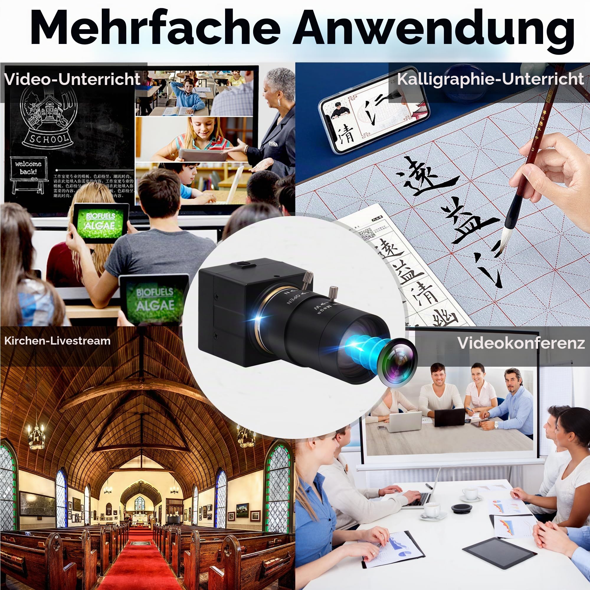 ELP Webcam 8MP,WebKamera HD 5-50mm Manuell Variable Fokus Objektiv,IMX179 Sensor USB Kamera PC Desktop/Laptop HD 2448P Zoom Kamera kompatibel mit Mac/Windows/Linux/Android USB8MP02G-SFV(5-50)