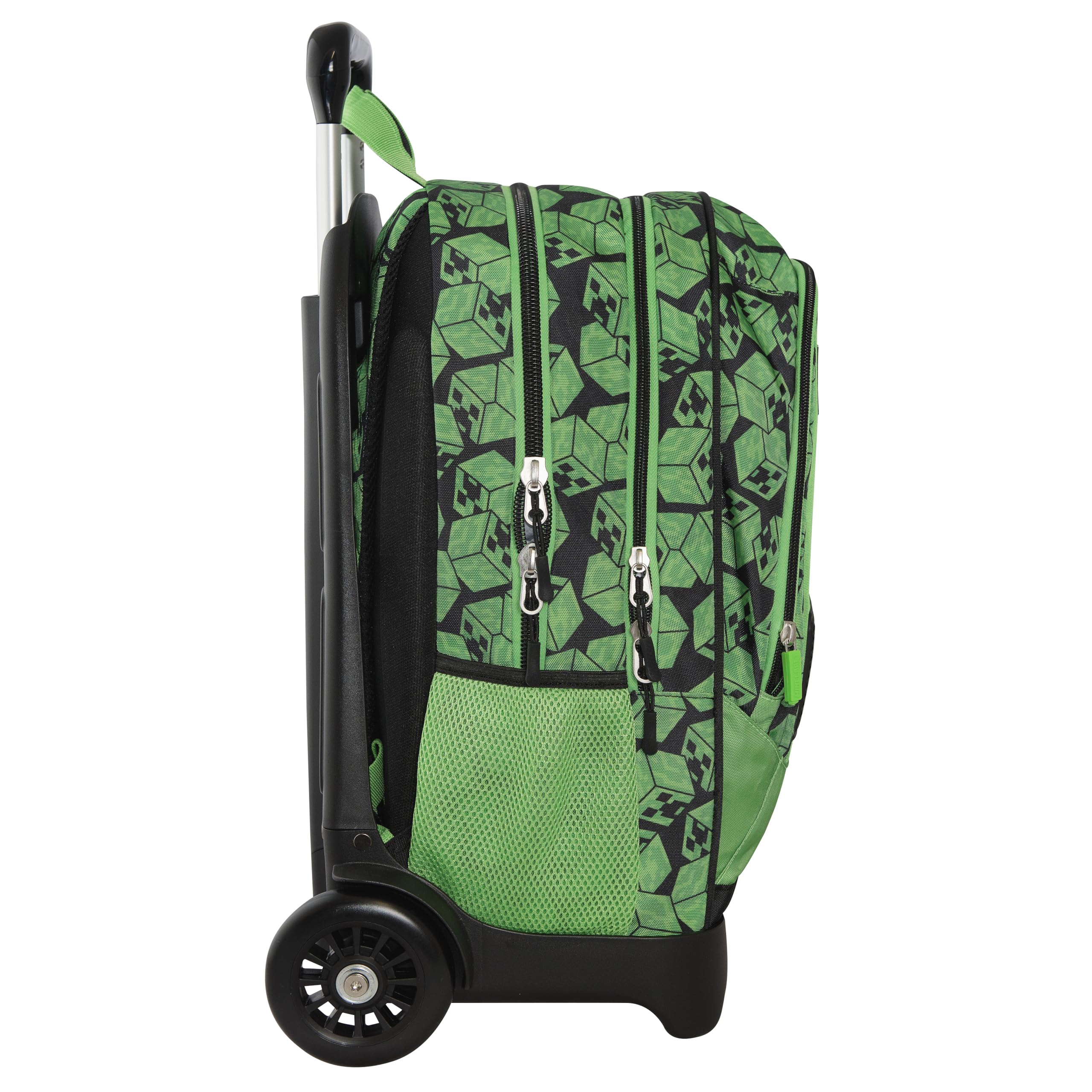 MINECRAFT - Zaino Scuola Trolley Ufficiale Minecraft, Maniglia Regolabile, Trolley Staccabile, Spallacci Imbottiti e Regolabili, 2 Scomparti Principali, Tasche Frontali con Zip, 34x52Hx22 cm, Verde