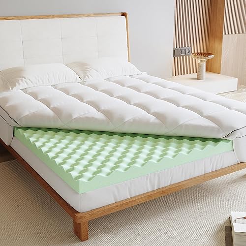 Miniatura 9 de Cubrecolchón de espuma viscoelástica tamaño King, 4 pulgadas de doble capa de enfriamiento de espuma viscoelástica de té verde de 2 pulgadas y
