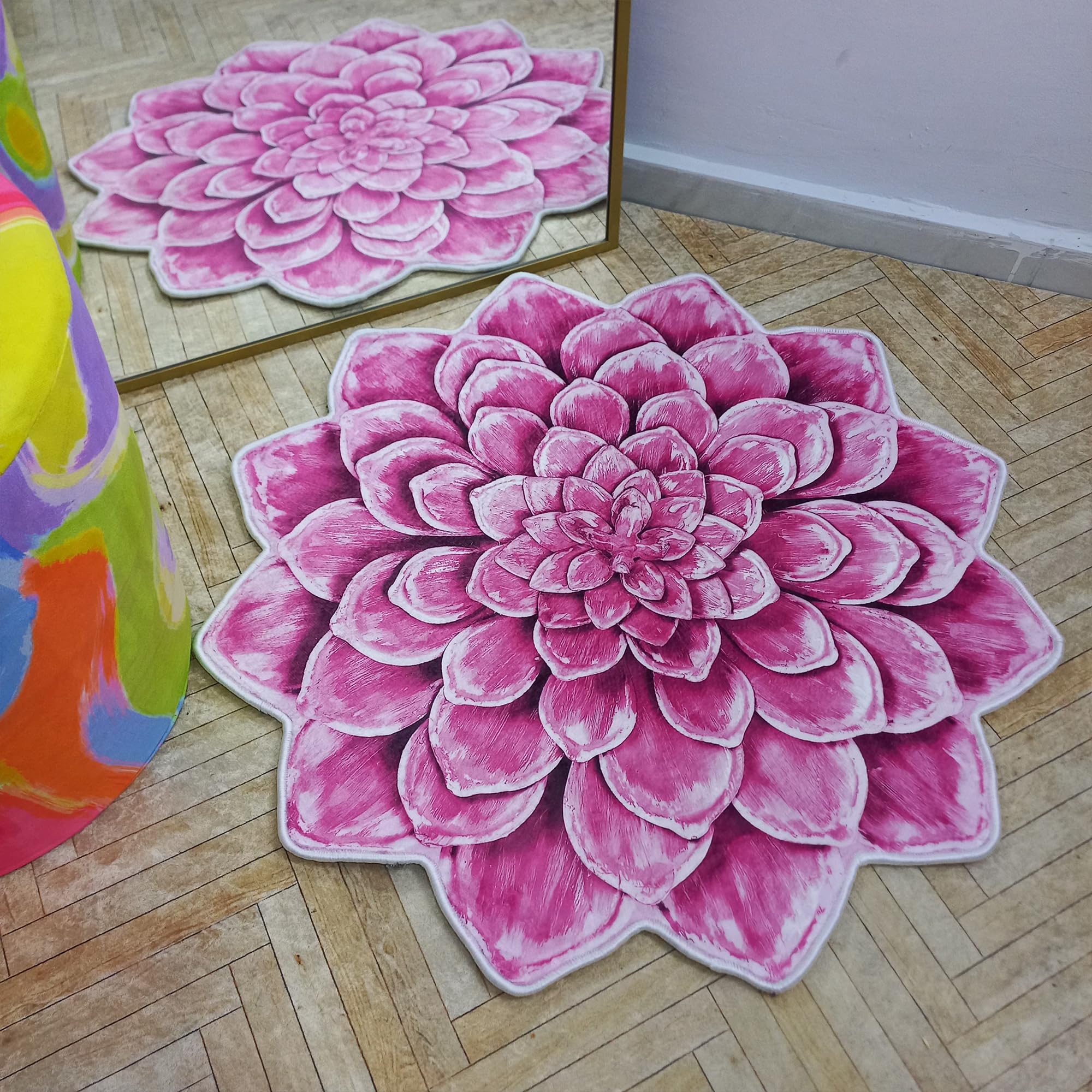 Tappeto a forma di loto rosa in morbido peluche tappeto floreale carino design floreale pastello lavabile antiscivolo tappetino per camera da letto, soggiorno, meditazione, area yoga, 150 x
