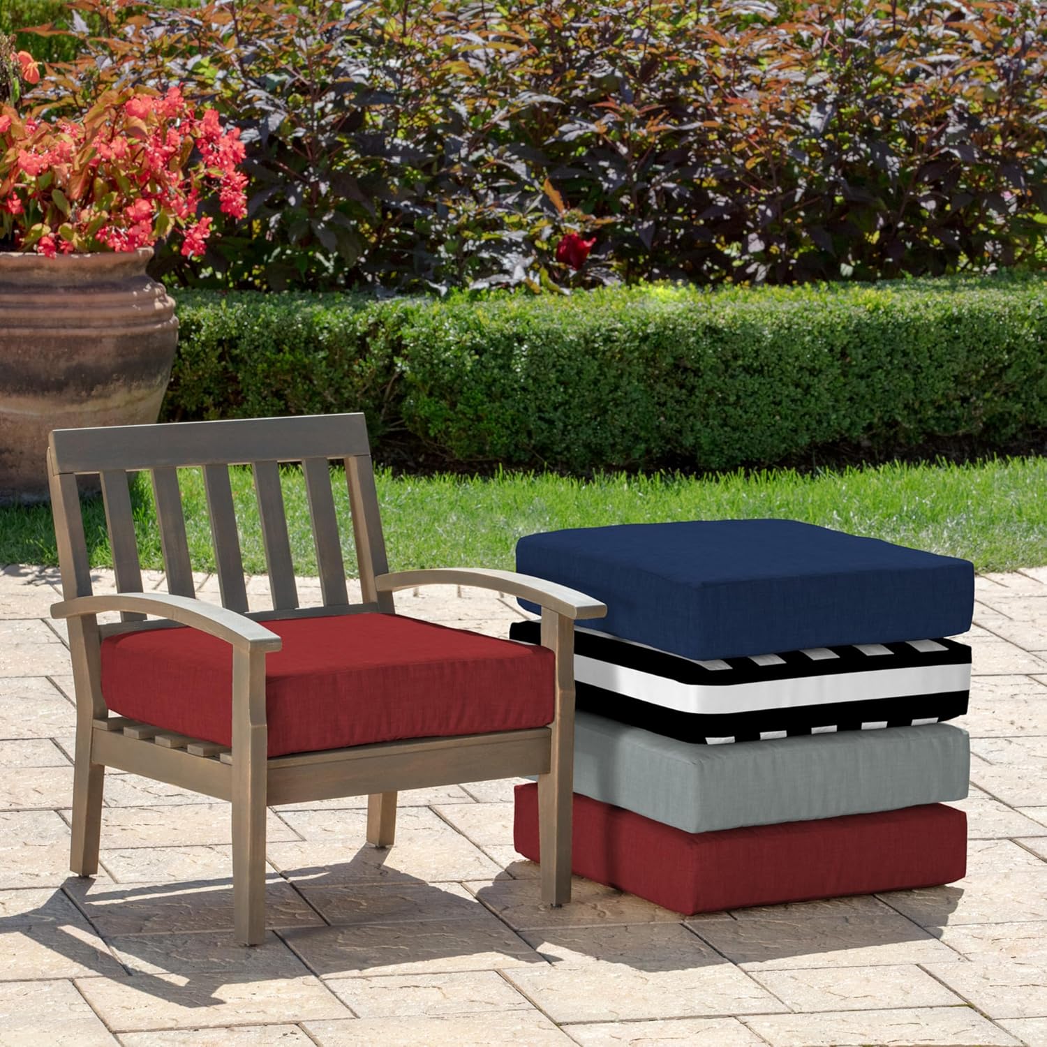 Arden Outdoor Deep Seat Bottom Cushion, 24 x 24, Rain-Proof, Fade Resistant 24 x 24, Ruby Red Leala