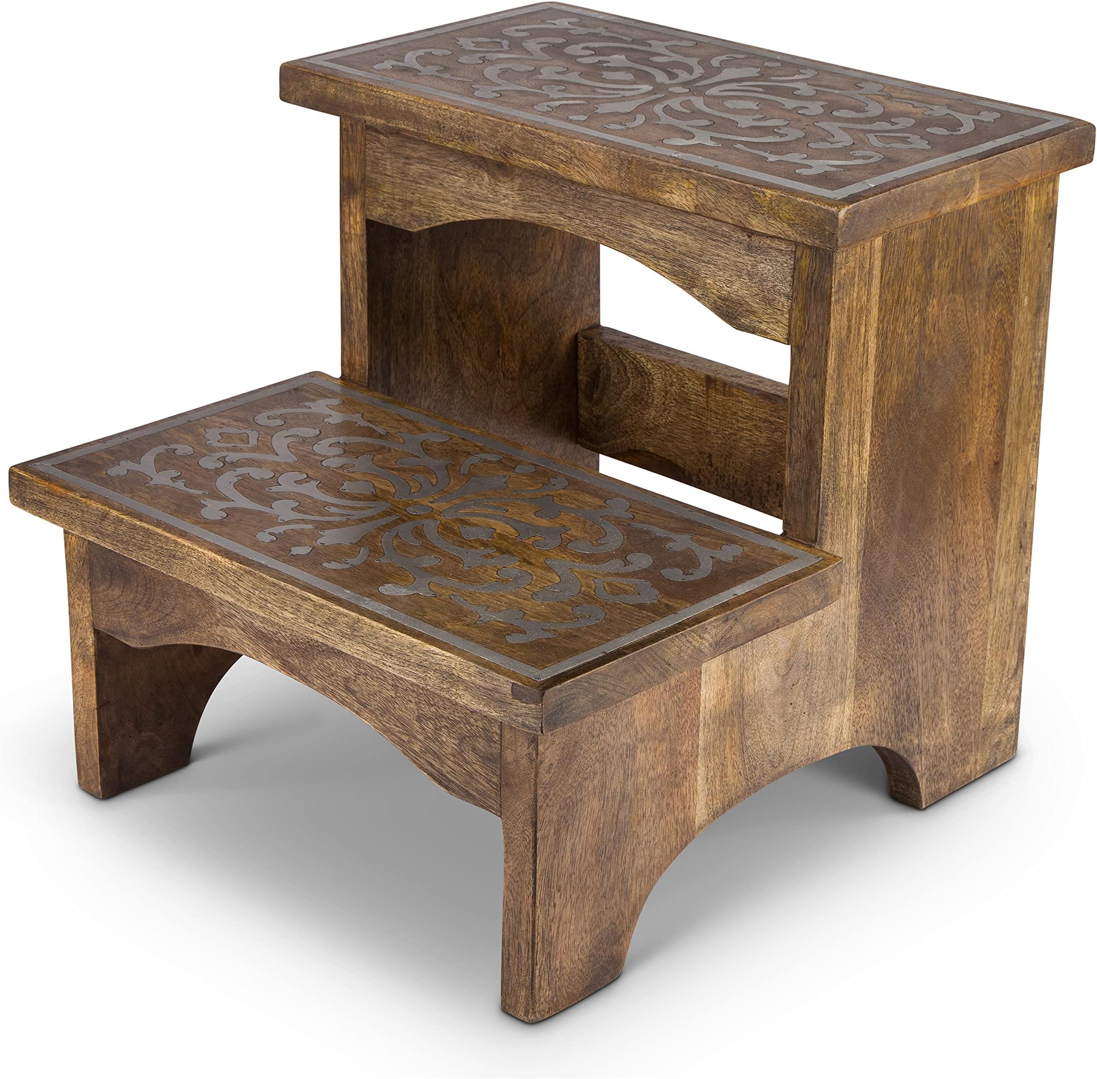 Heritage Collection Mango Wood and Metal Step Stool