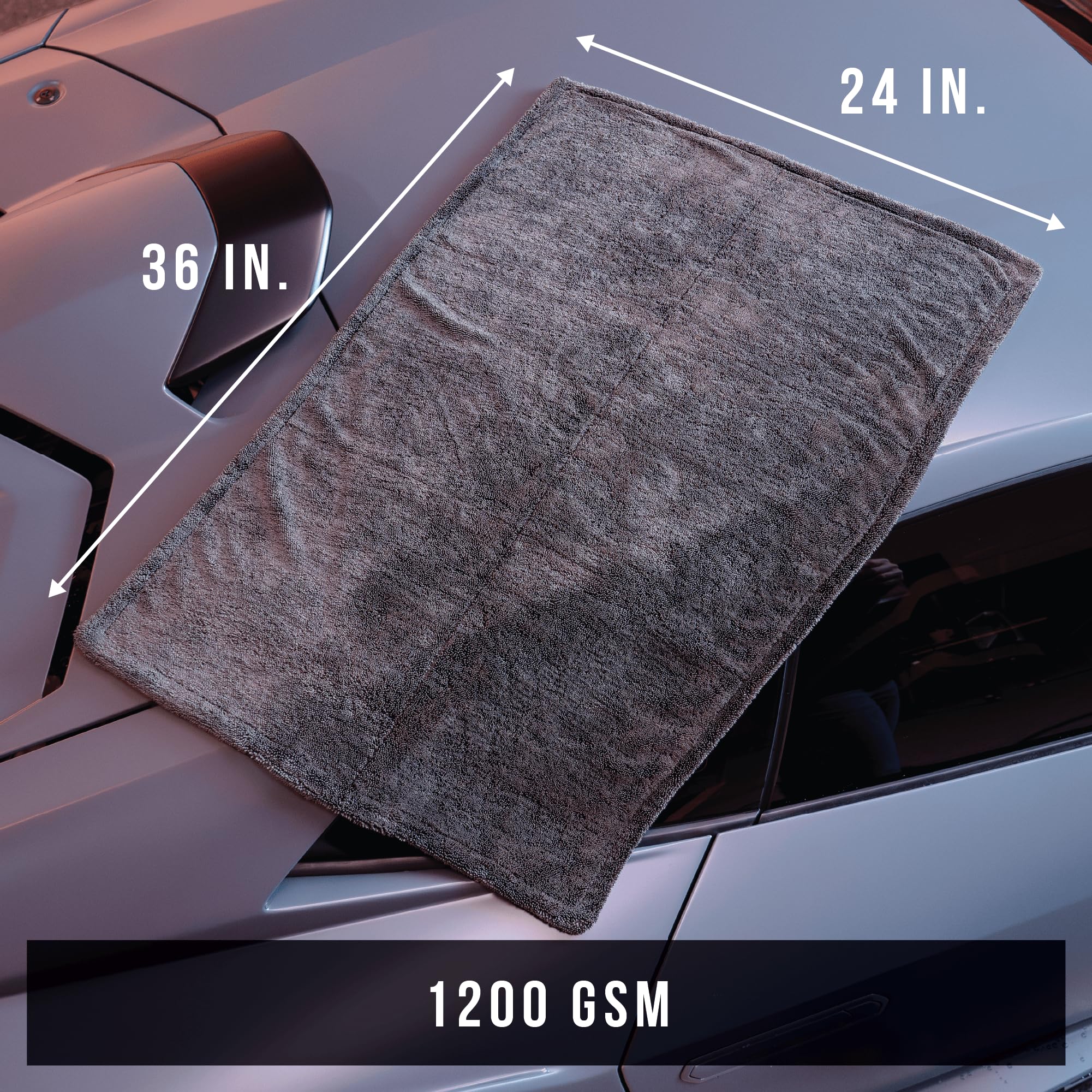VIKING V+ Toalla de microfibra de alta calidad para secado de automóviles, bucle trenzado, suave y súper absorbente, toalla gruesa de 1200 g/m² para kit de detalles de automóviles, gris, 24 x 36
