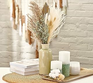 Natural Dried Flower Bouquet with Boho Vase - Dried Pampas Grass Decor - Flower Arrangement with Pompous Grass , Dried Pal...