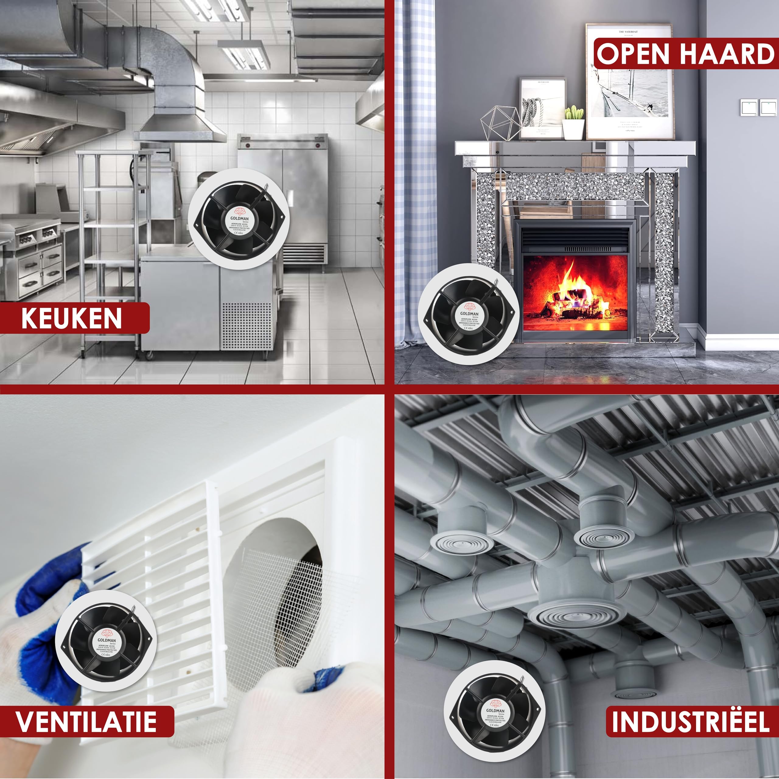 GOLDMAN SERVICE | Ventilateur axial pour ventilation et refroidissement, haut débit d'air, silencieux, pales en métal, roulements à billes, corps en aluminium | Dimensions : 150 x 162 x 55 mm