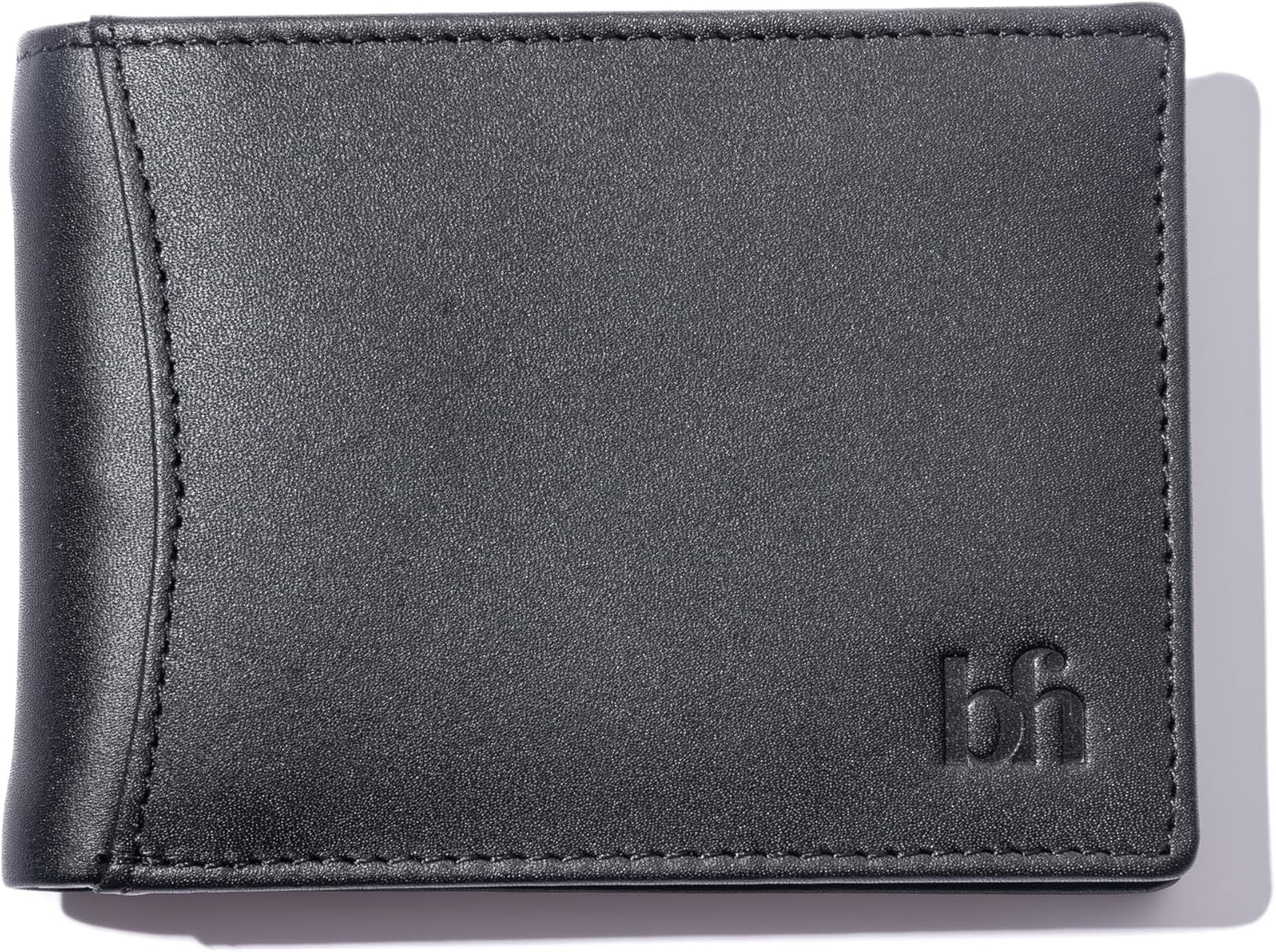 Genuine Leather Bifold Wallet, 8 Card Slots, ID Slot, Money Clip, Slim Profile, Luxurious Soft Feel (Black)