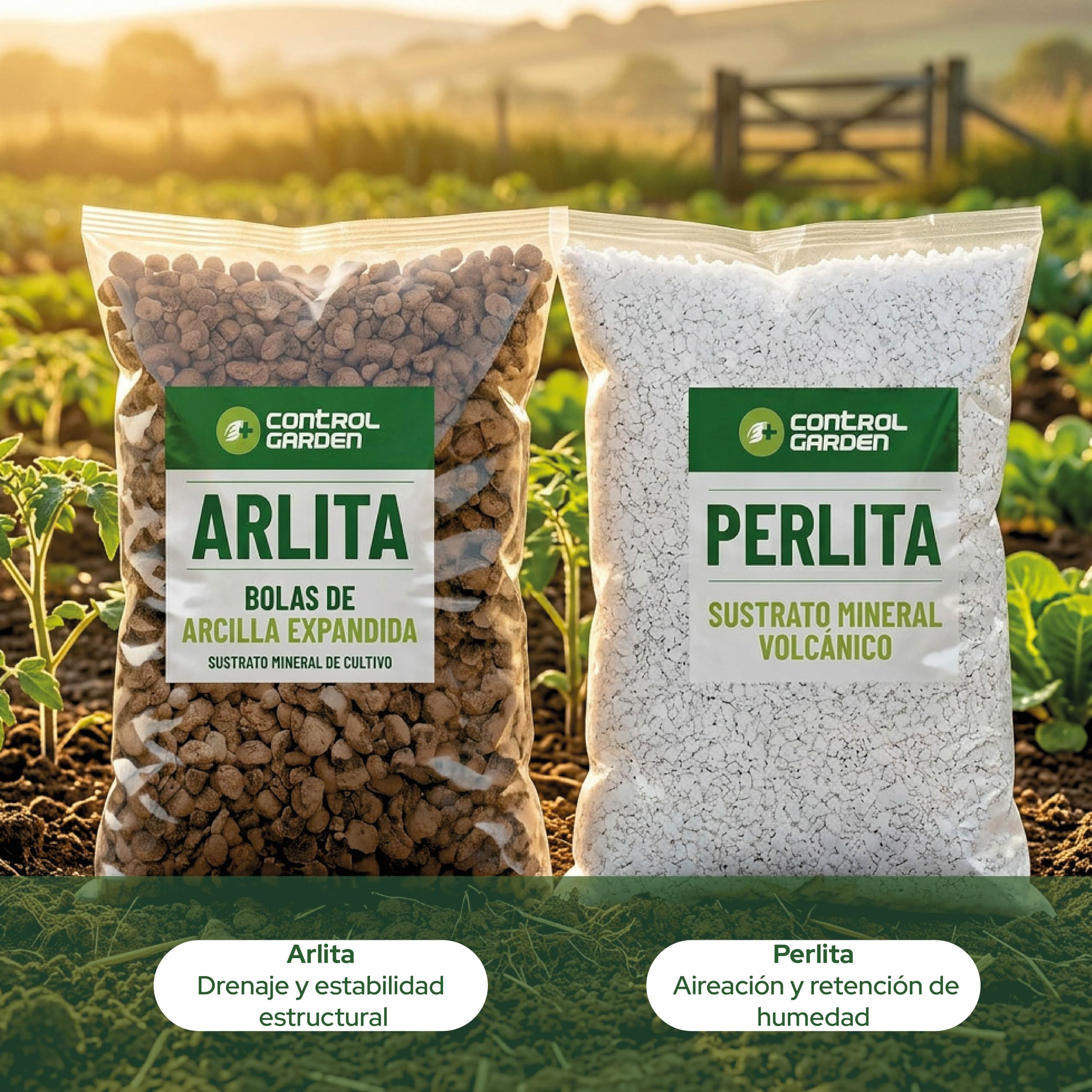 Control Garden Pack Arlita 6L + Perlita 6L | Sustrato para Plantas y Cultivos Interior y Exterior | Fabricado en España