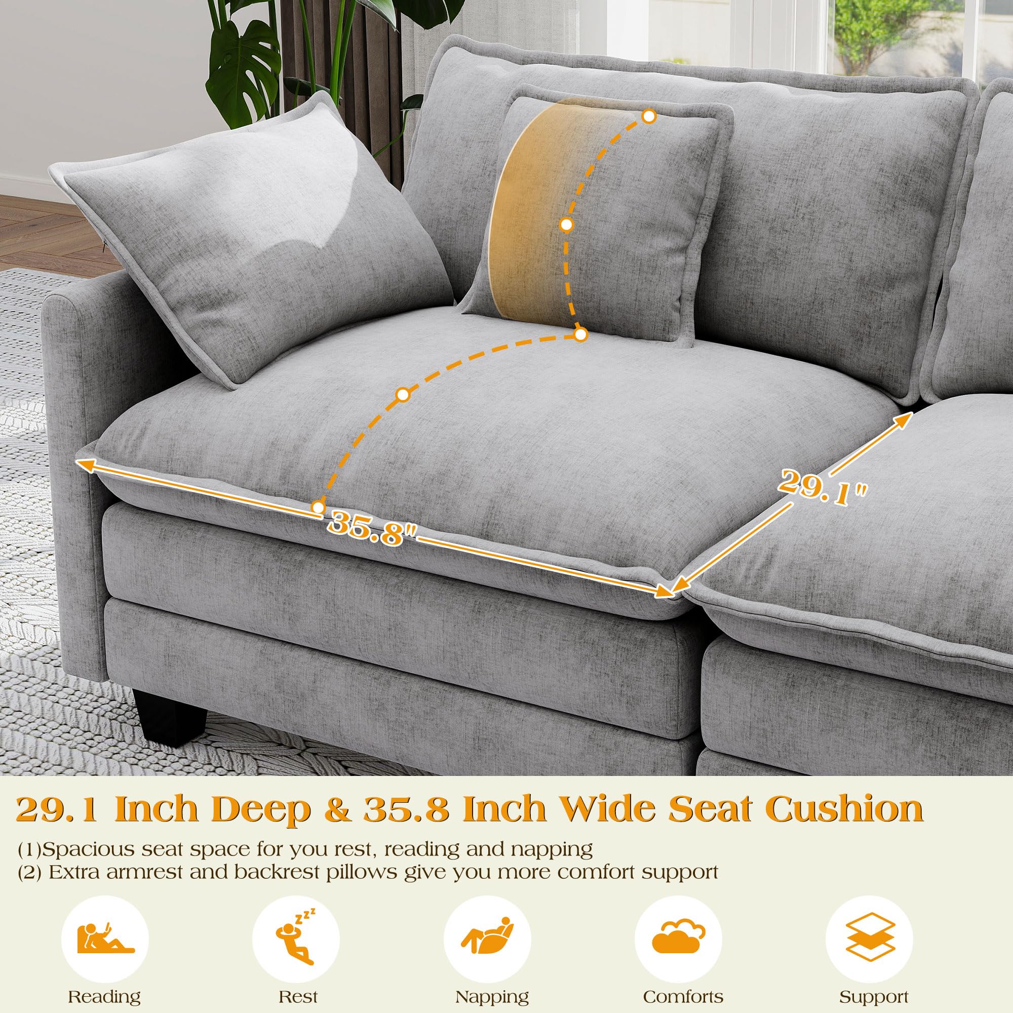 Best Pit Sofa Picks for 2026: A Research Roundup 4 Hanherry Modular Sectional Sofa,Cloud Couch for Living Room,Modern Deep Seat Sofa Chenille Fabric Comfy Couches with Thr — product photo