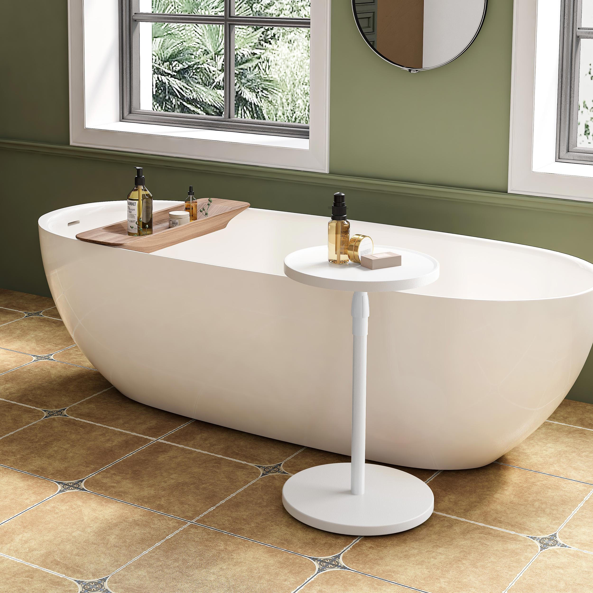 Table d'appoint Réglable en Hauteur Bout de Canape en Bois Petite Table Basse Ronde Compacte pour Petits Espaces Blanc ET-010WW