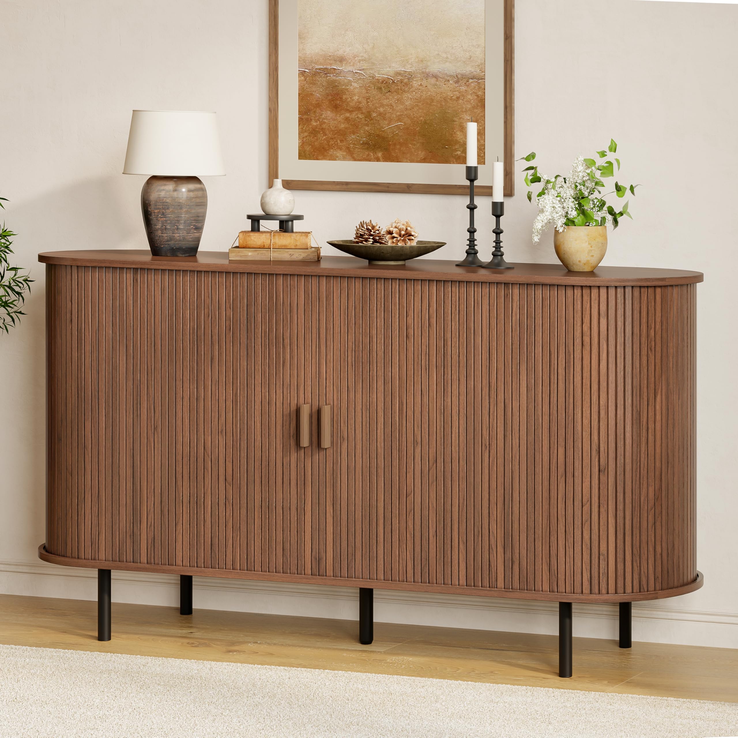 Fluted Buffet Sideboard Cabinet, 55" in Walnut