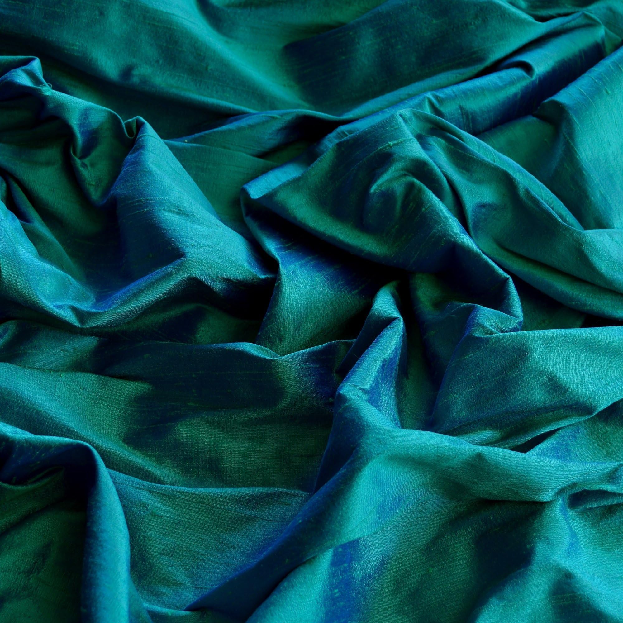 54" Wide - Iridescent Peacock Dupioni Silk, 100% Silk Fabric, by The Yard