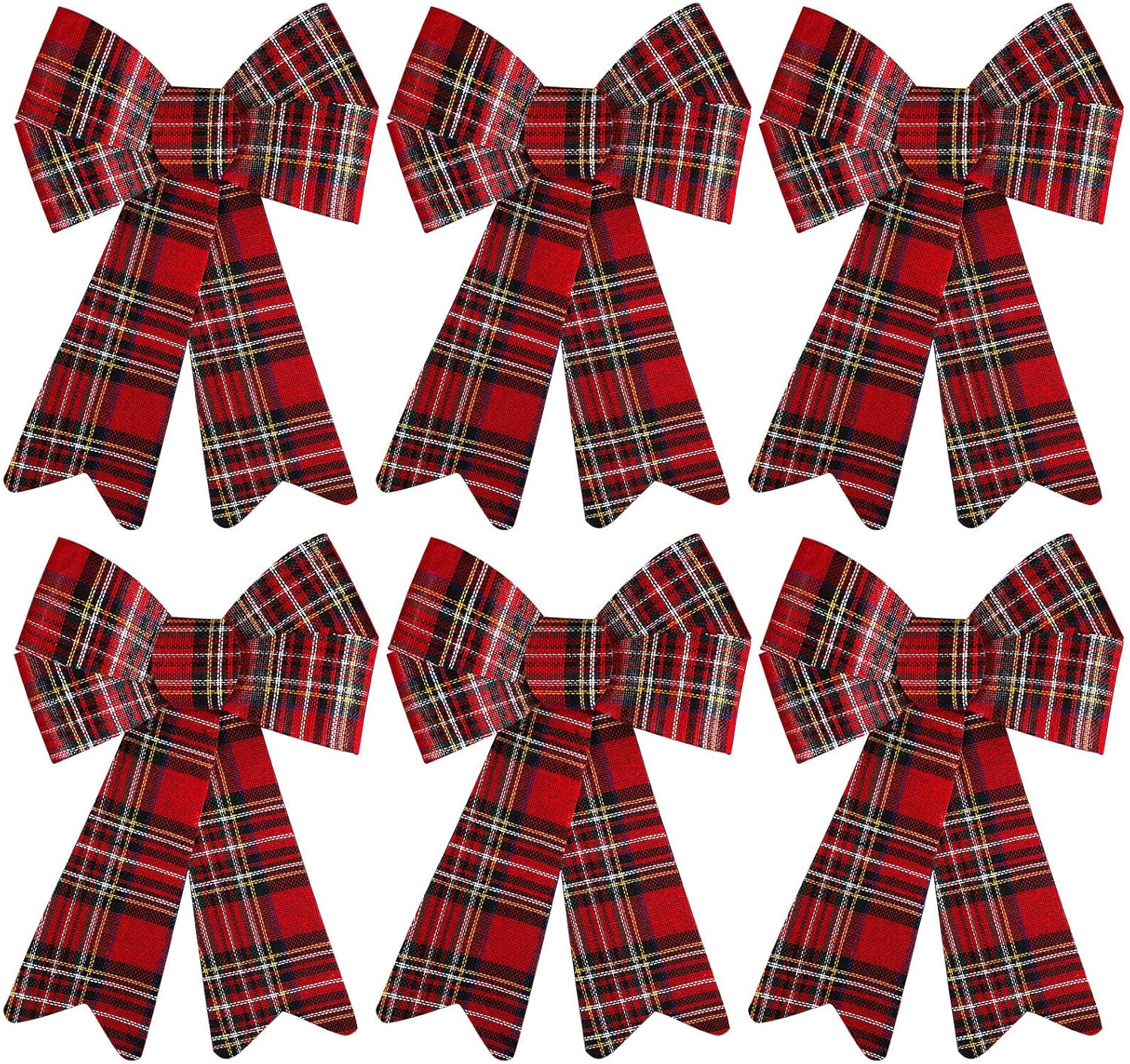 Aneco 6 Pieces Red With Black Buffalo Plaid Christmas Bows - 9 x 12 Inches Holiday Wreaths Xmas Velvet Decoration for Party