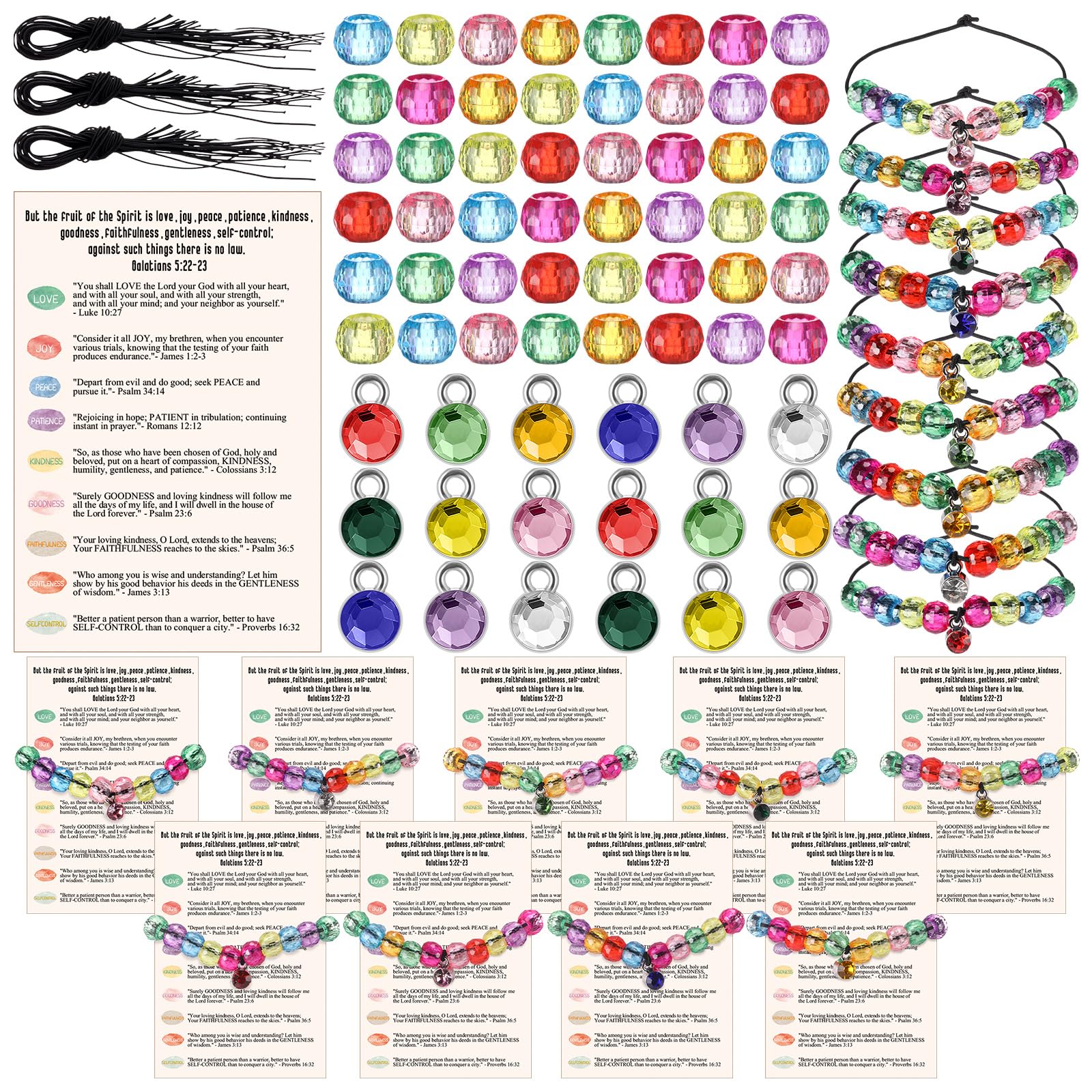 Knitgrip 18 Sets Christian Easter Crafts DIY Bead Bracelets Spiritual Wristband Craft Kit with Motivational Bible Cards Religious Crafts Dancing Fruit