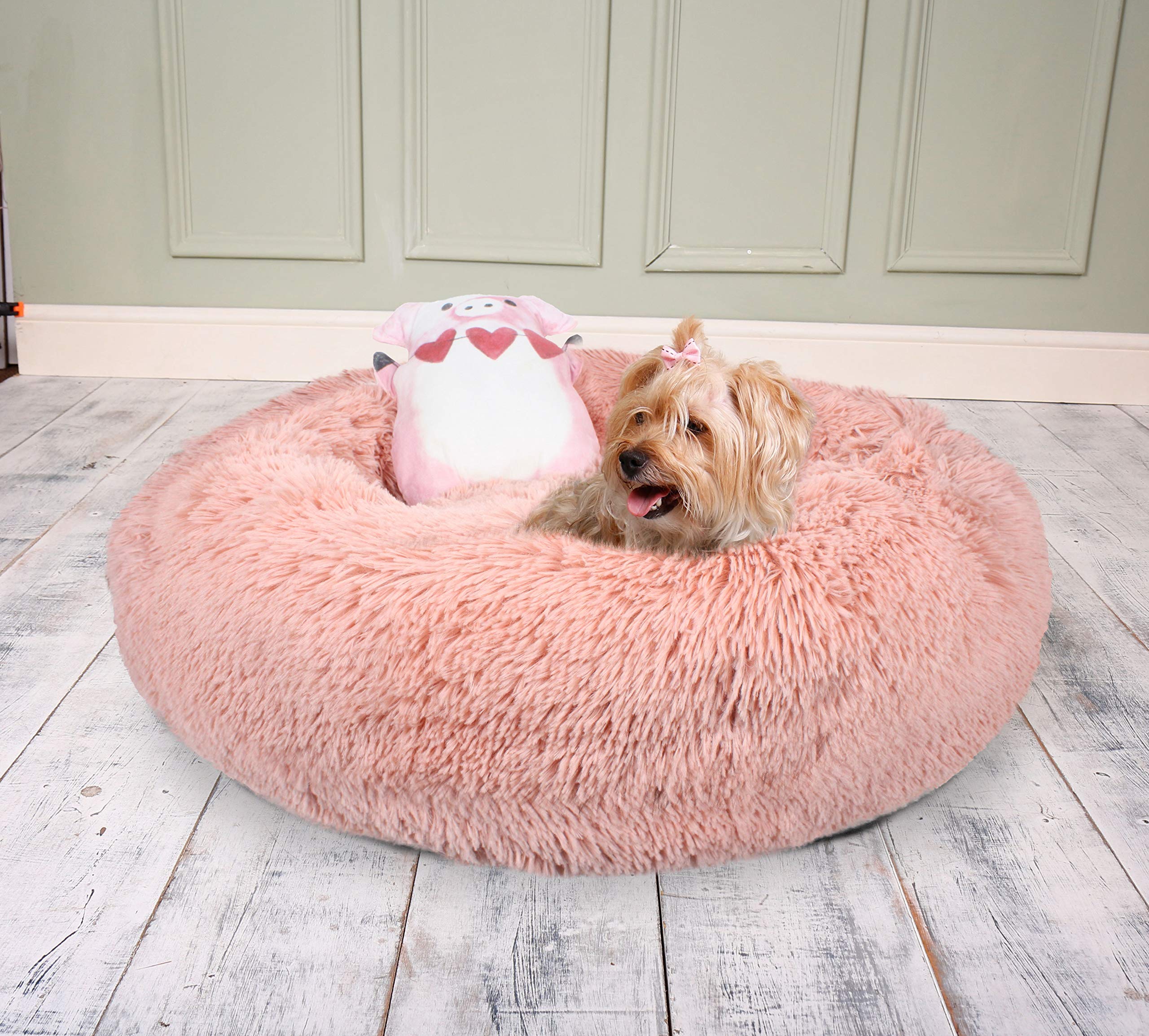 Dream Camas para Perros, Cama calmante para Mascotas, antiansiedad, cálida, esponjosa, Redonda, Adecuada para Gatos y Perros, Rosa, 58 x 58 cm