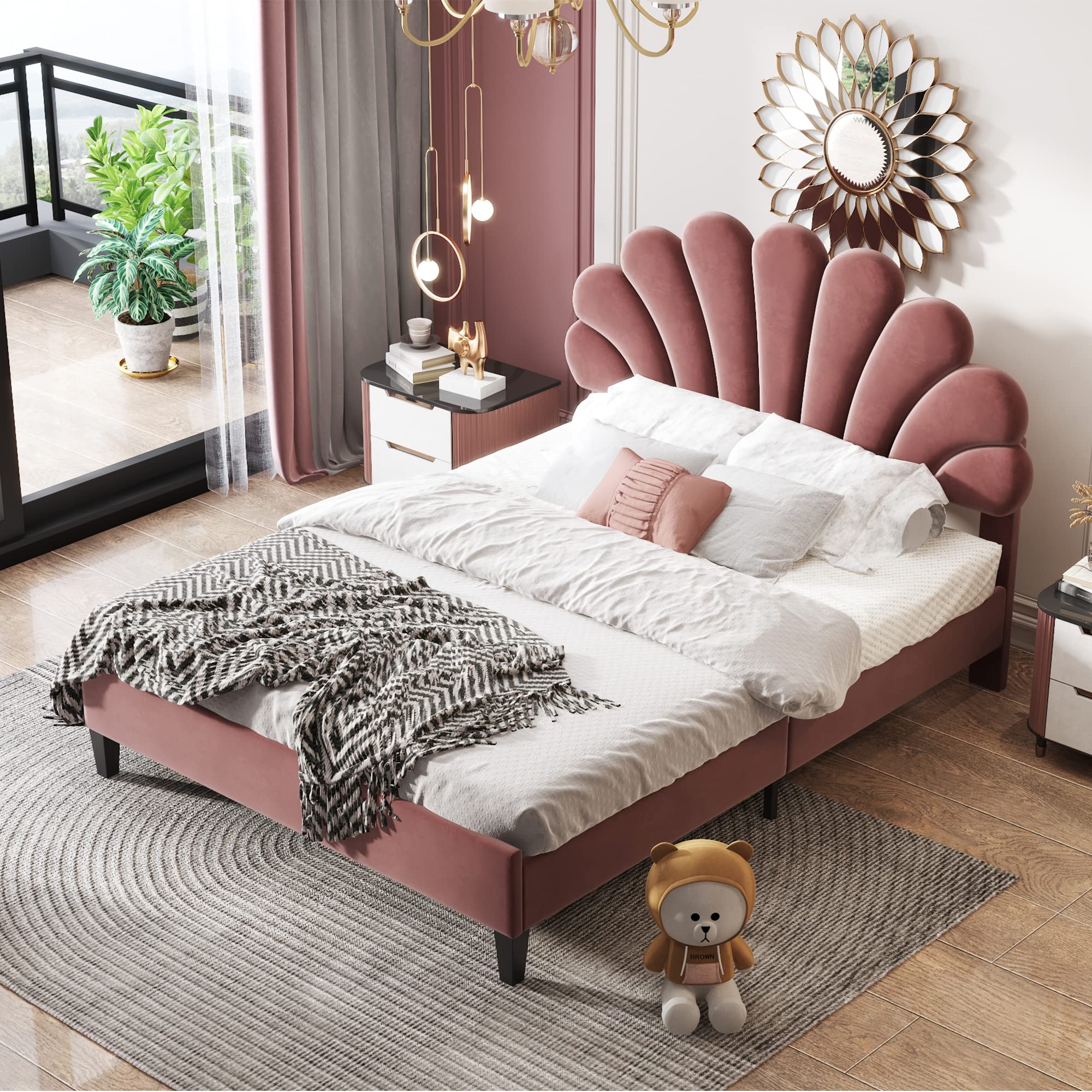 Letto imbottito 140 x 200 cm con testiera - Velluto - Gambe in metallo