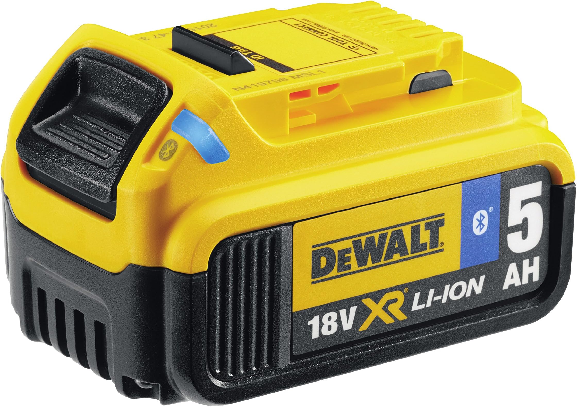 Dewalt DCB184B-XJ Bluetooth Slide Li-Ion Battery Pack 18 Volt 5.0Ah, 18 V, Black/Yellow