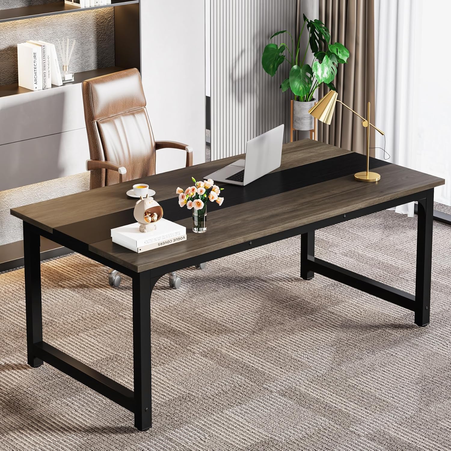 LITTLE TREE 63 Inch Large Executive Office Desk, Simple Computer Workstation with 31.5 inch Extra Wide Desktop for Home Office