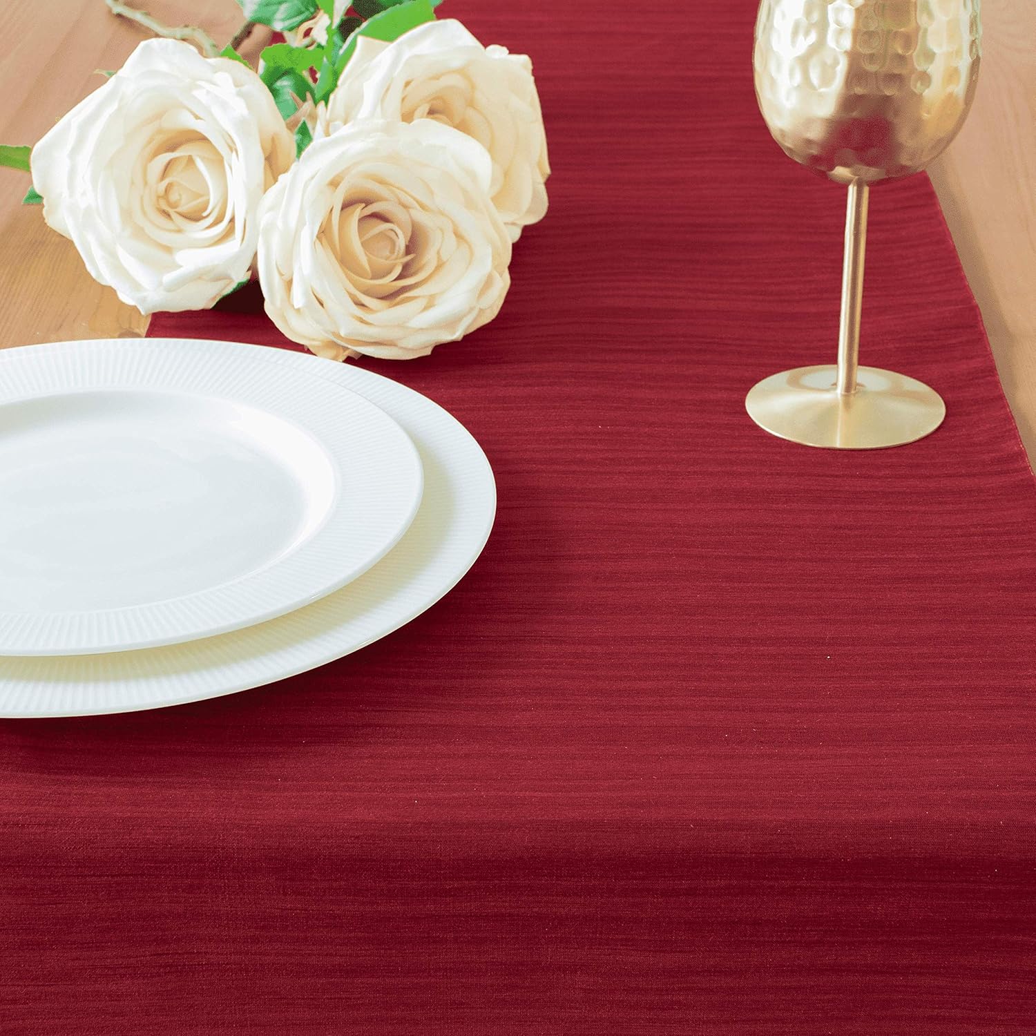 The White Petals Maroon Kitchen Table Runners (13x90 inch, Pack of 1) Fabric Lined | Properly Finished, No Fray Edges | for Home, Kitchen, Dining Room, Holiday, Wedding Party Decor