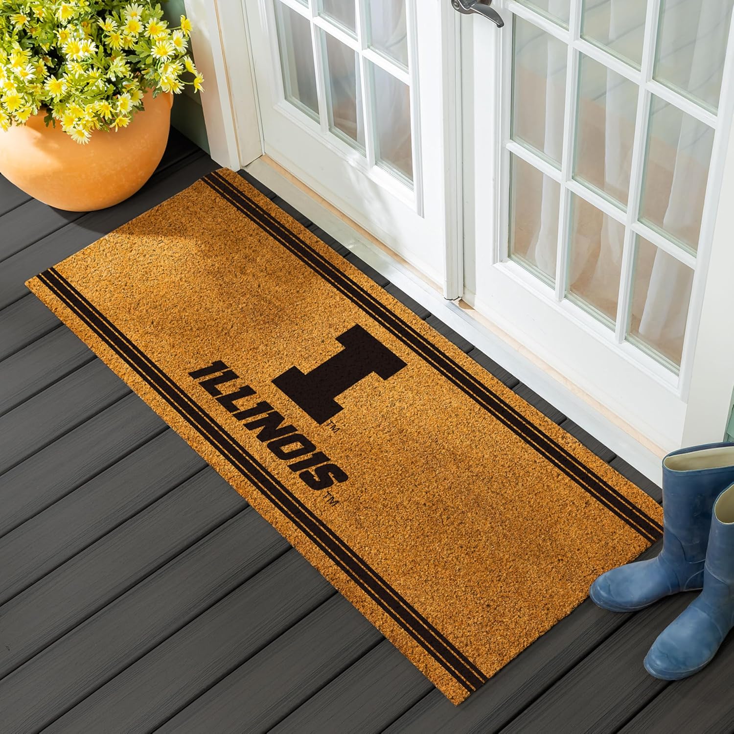 Team Sports America NCAA University of Illinois Coir Doormat 36"x24", Official Full Color Team Logo, Extra Large Front Door Mat, Outdoor Indoor Entrance Rug, Non-Slip Welcome Mat for Porch Patio