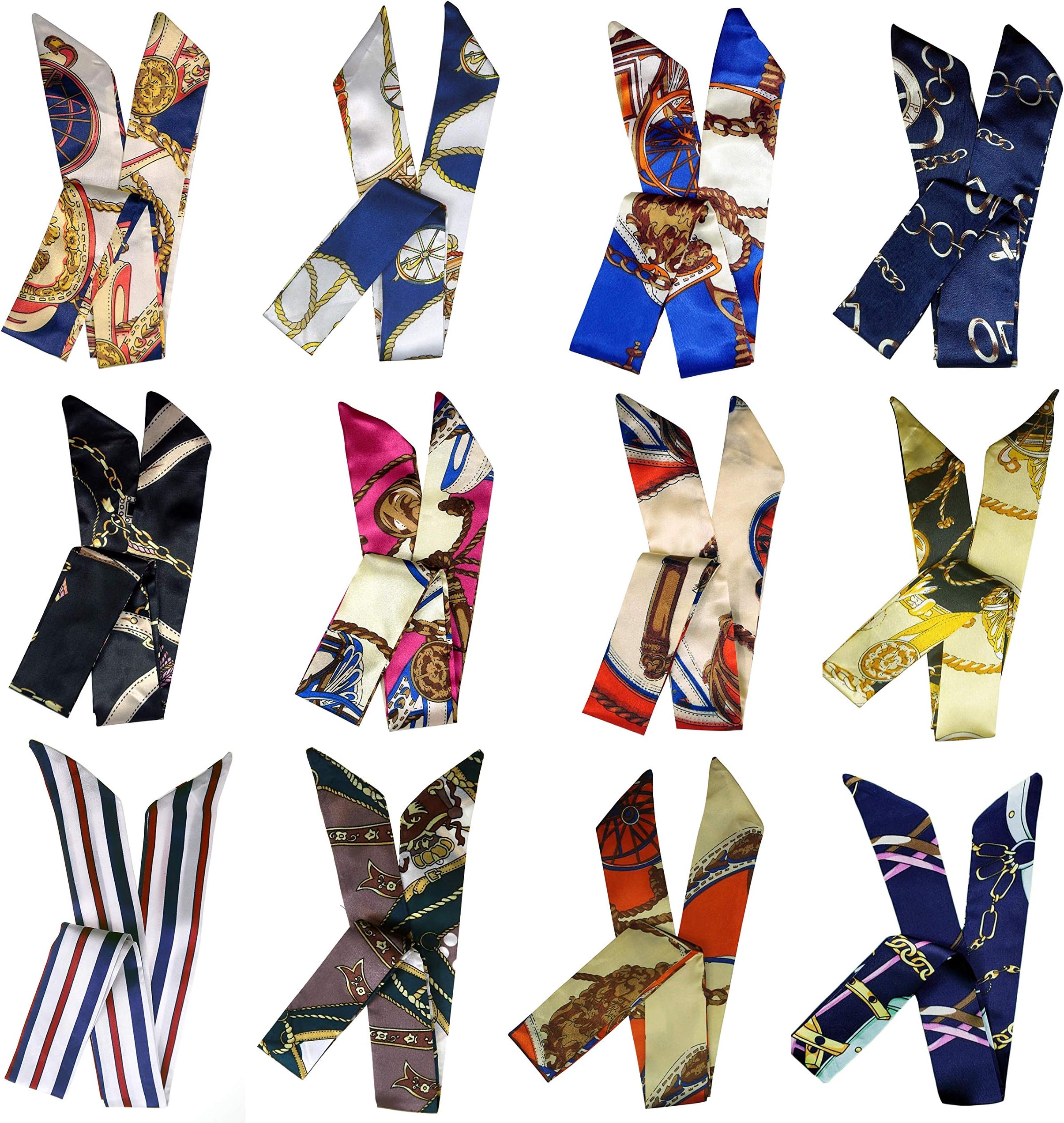 12 Set Mixed Designs Satin Head Hair Handbag Handle Highlights Scarf Tie Bundle
