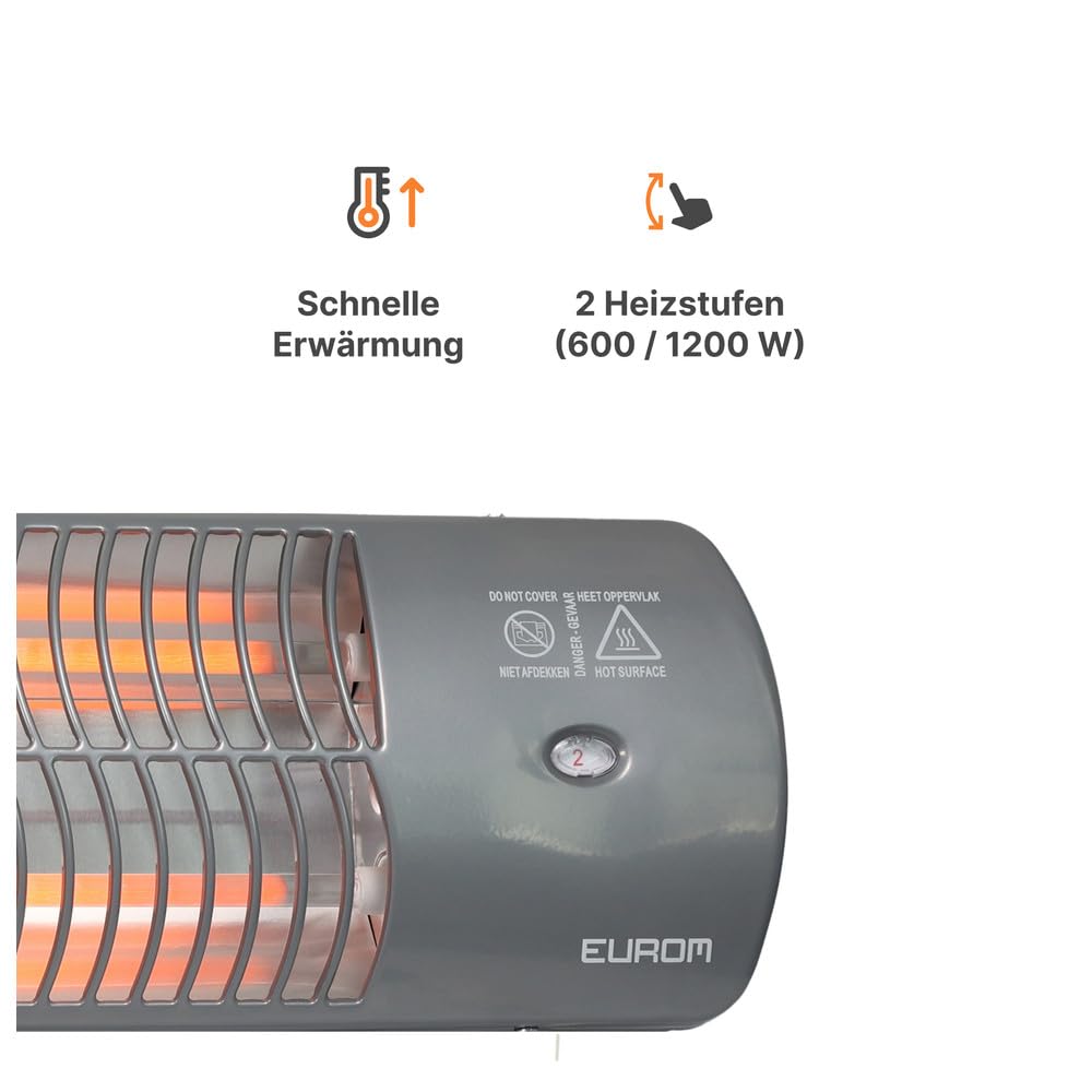 Eurom Riscaldatore elettrico da bagno | 1200 W | flessibile per interni e patio | Livelli di calore regolabili | Resistente agli spruzzi | Calore rapido e piacevole | Risparmio energetico