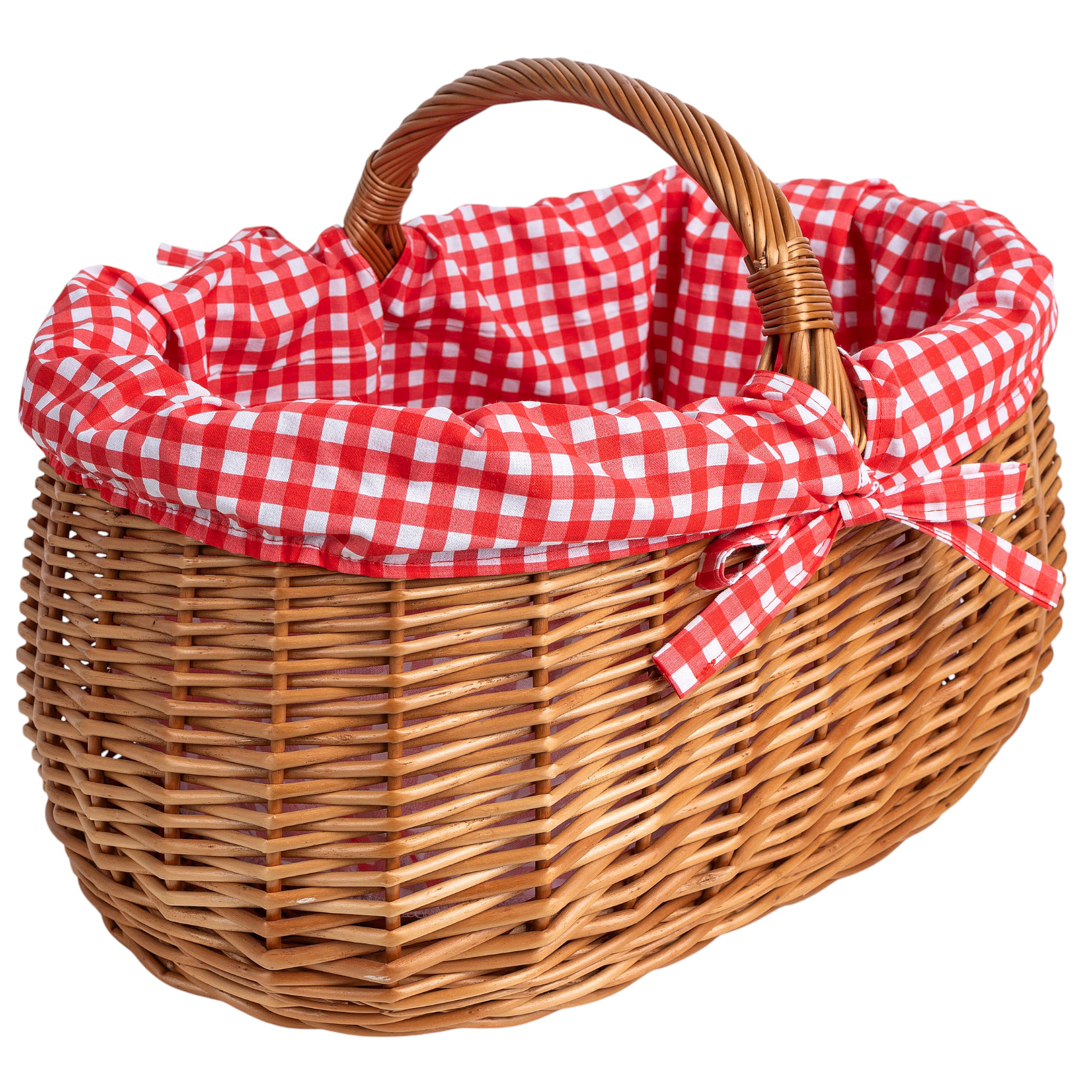 Creative Home Kosz Wiklinowy z Czerwonym Obszyciem w Kratę z 45x32x34cm