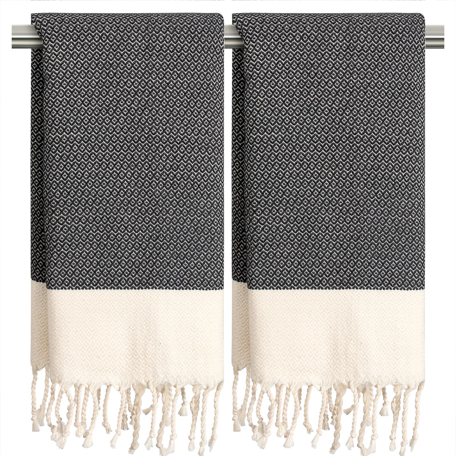 cabanana Juego de 2 toallas de mano turcas de algodón, 40.6 x 101.6 cm, toallas de mano para baño, toallas de cocina bohemias, toalla de baño decorativa fina (negro nuevo)