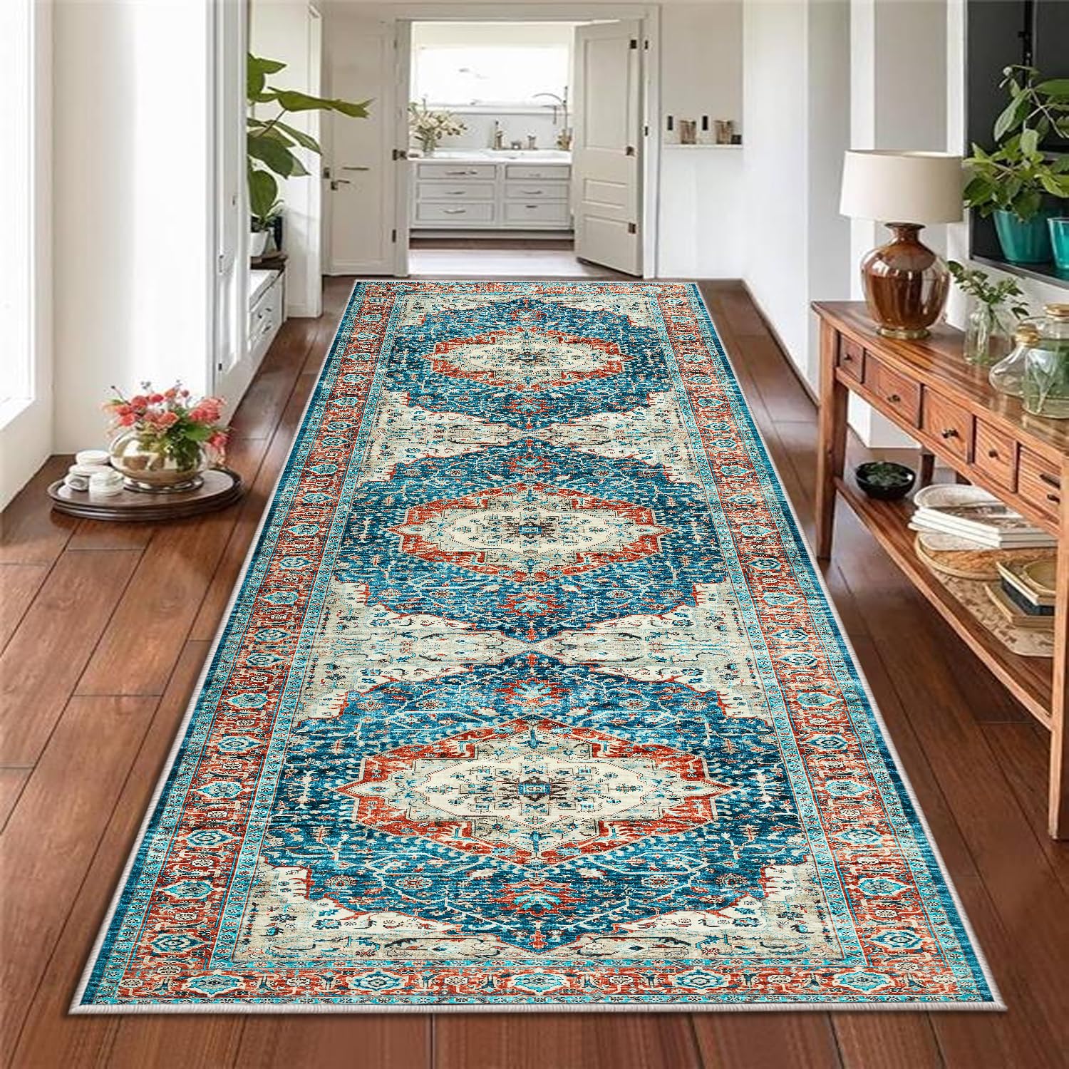 Hafaa Carpets Runner for Hallway 60x220 cm Traditional Pattern Bedroom Rugs – Non-Slip Washable Runners Rug for Kitchen Lundry Room Lounge (Regal)
