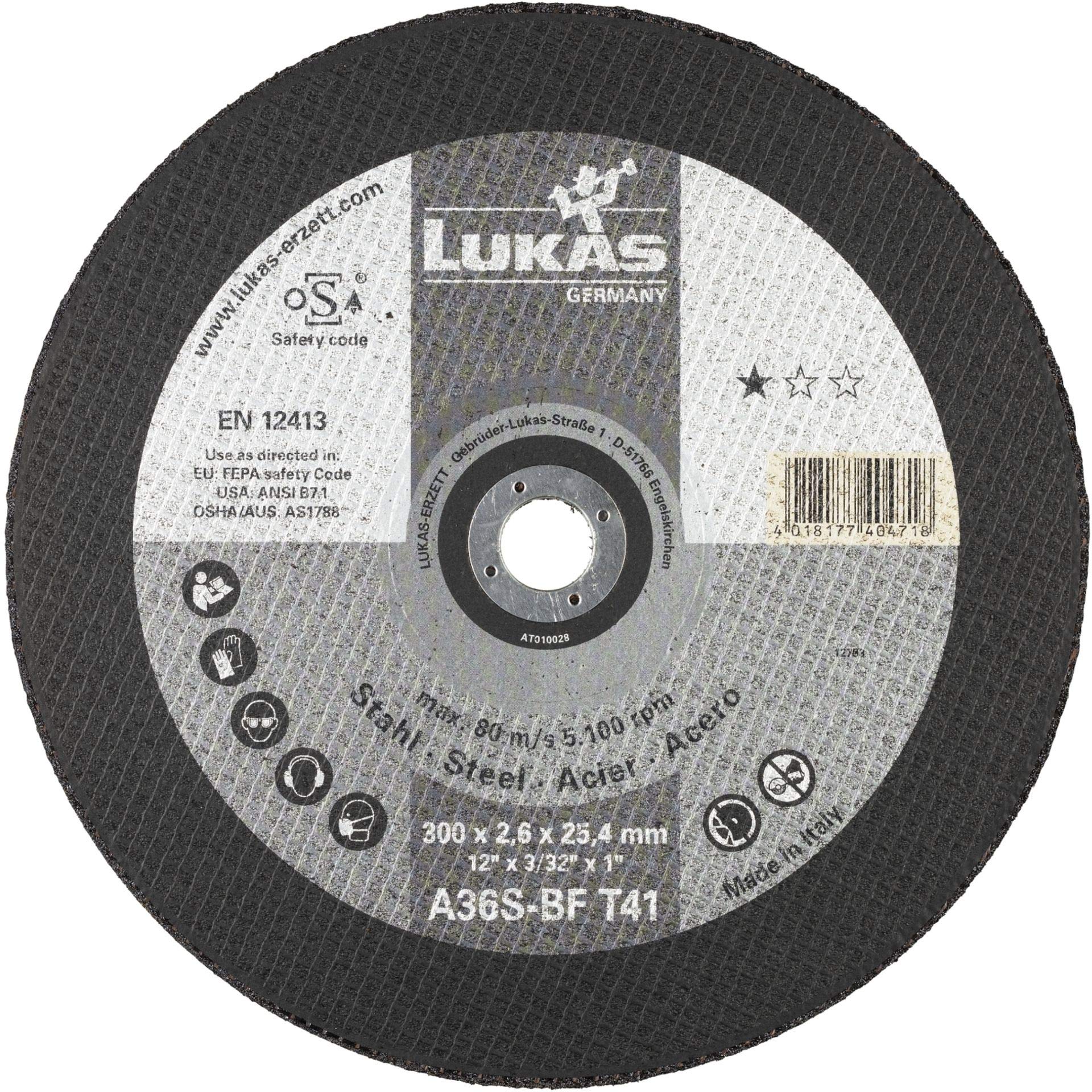 LUKAS - Disco da taglio T41 per acciaio 300 x 2,6 mm, dritto, per dispositivo di separazione