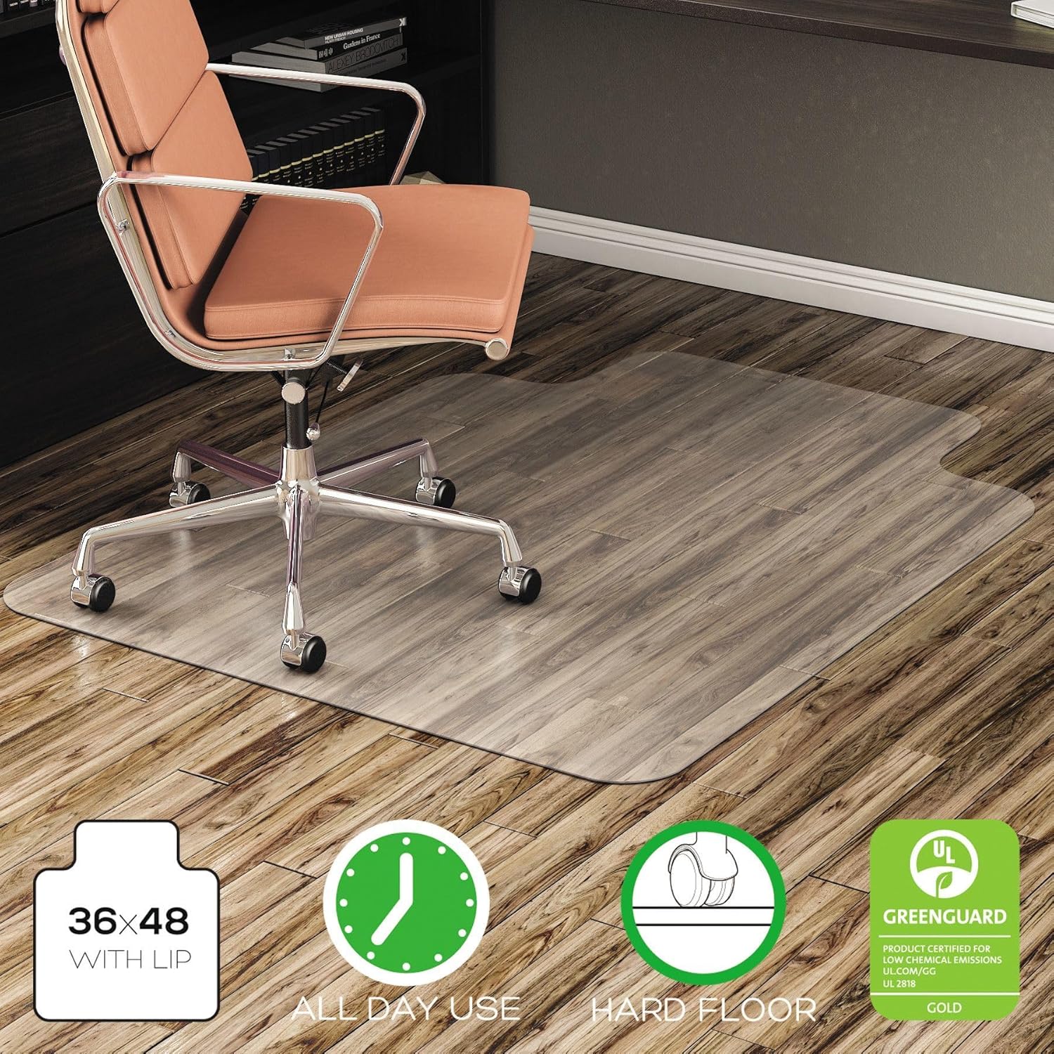 Alera Non-Studded Chair Mat for Hard Floor, 36" x 48", with Lip, Clear
