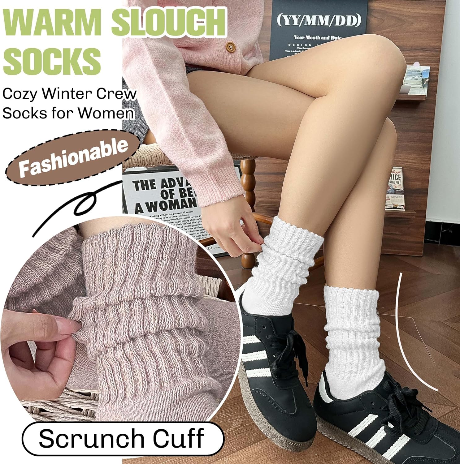 EBMORE Merino Wool Slouch Boot Socks Thermal Warm Winter Thick Scrunch Cozy Crew Socks for Women 4 Pairs - Image 4