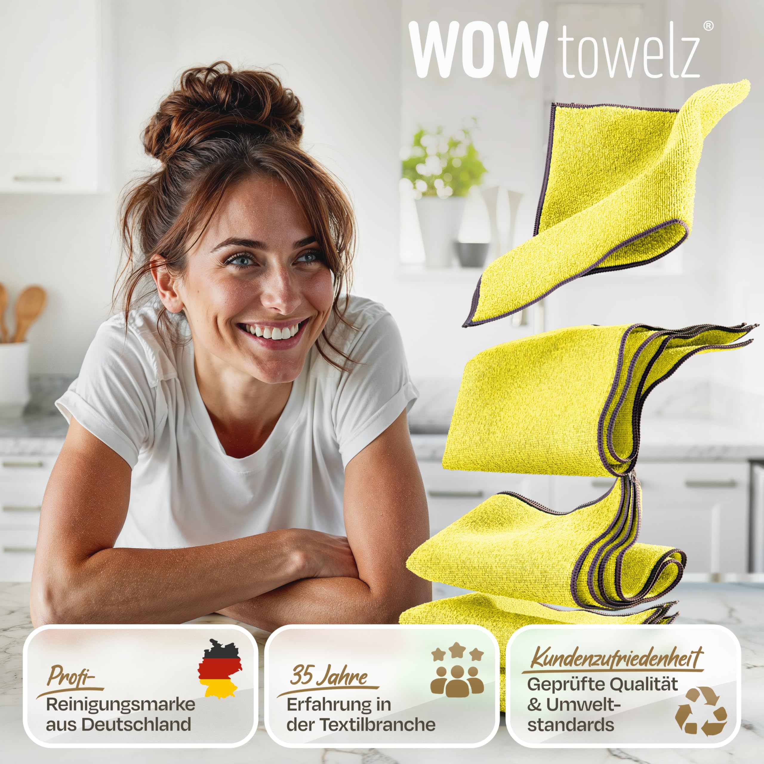 Mikrofasertücher für Küche, Bad, Haushalt und Auto - Reinigungstücher, Putzlappen, Wischtücher aus recyceltem Plastik 50er Set - 40x40cm - Gelb/Grau