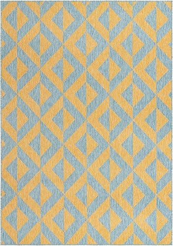 Vista 221 de Unique Loom Unique Loom Outdoor Collection - Alfombra de área - Napa (3 pies 3 pies, redonda, amarillo y aguamarina/amarillo)