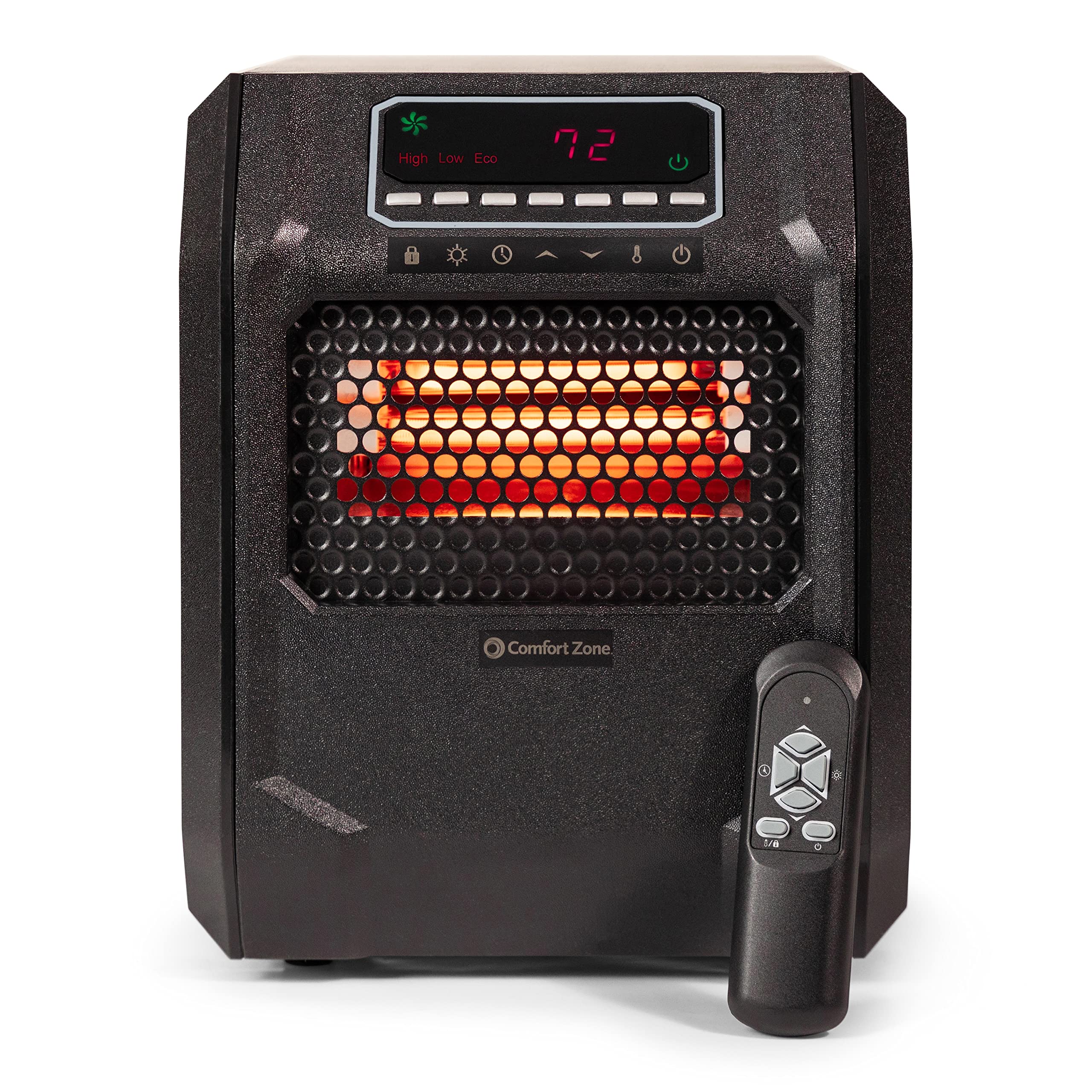 Amazon.com: Comfort Zone CZ2018 750/1,500-Watt Digital Quartz Infrared  Cabinet Space Heater with Remote Control, 12-Hour Timer, Digital Display,  Overheat Protection, and Safety Tip-Over Switch, Black : Home u0026 Kitchen