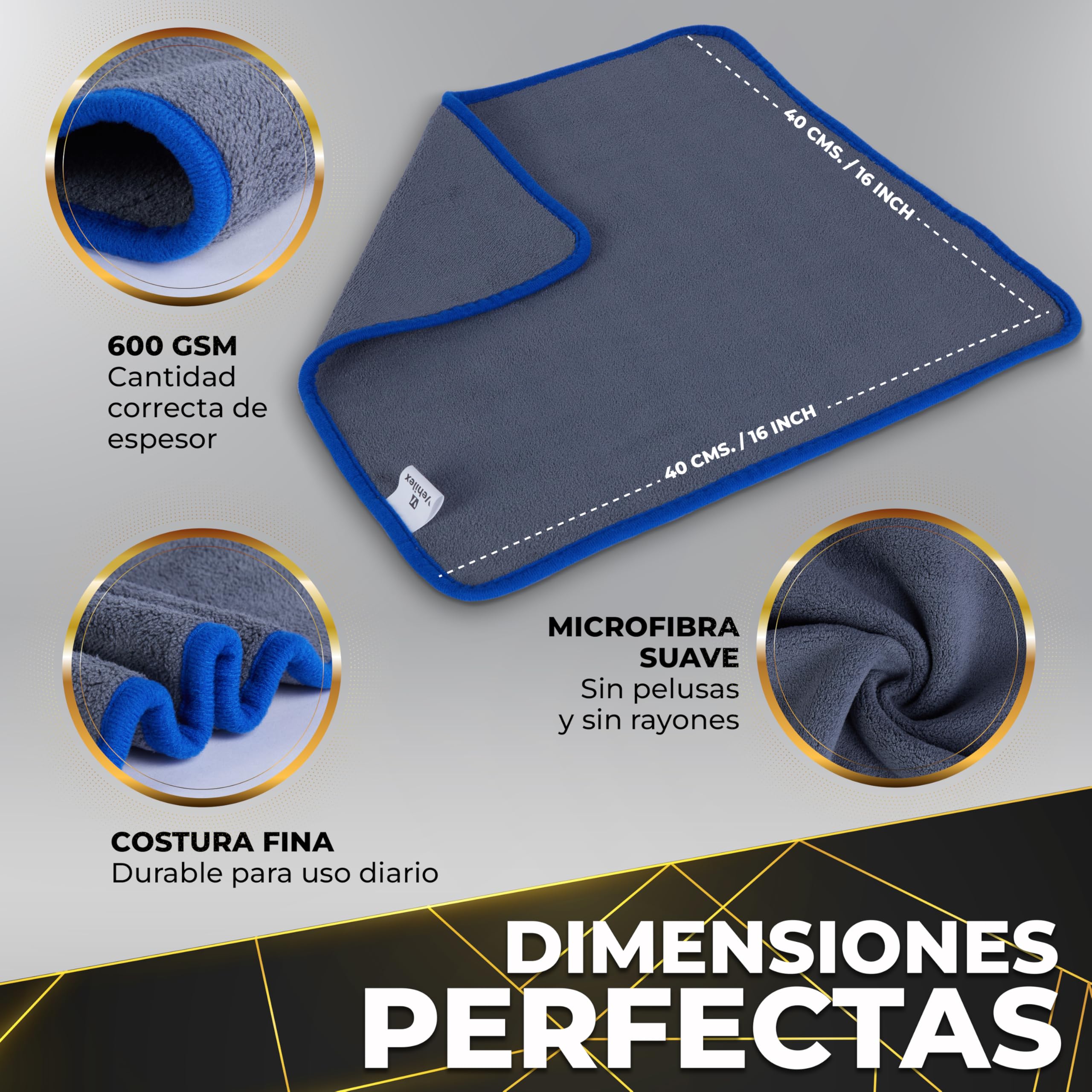 Balletas Microfibra y Gamuza Secado Coche 600GSM - Toalla de Secado para Coche sin Pelusas, Suave y Duradera - Pack 1 Gamuza XL 66x43cm + 4 Paños de Microfibra 40x40cm