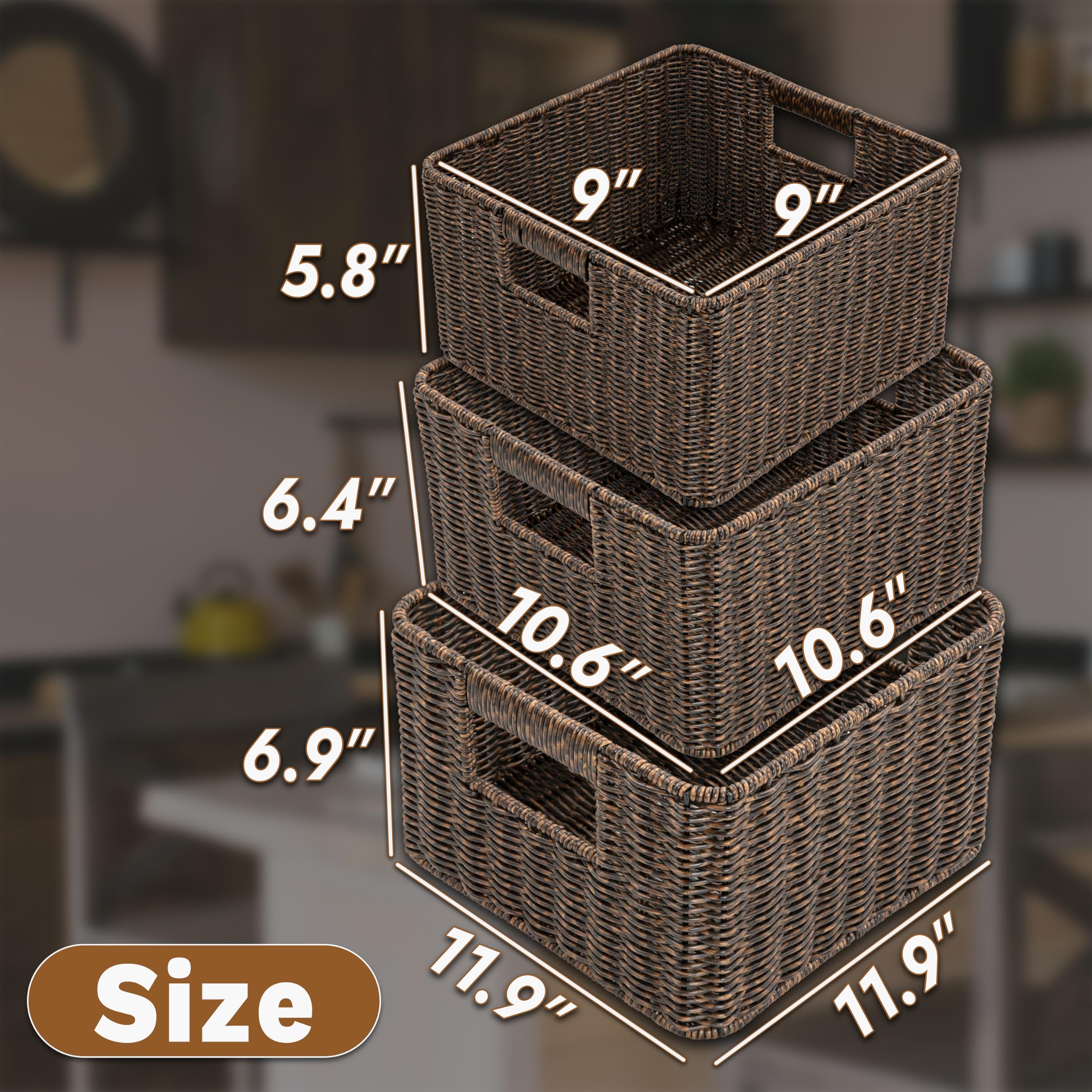 myHomeBody Cesto portaoggetti in vimini, cubi portaoggetti, cesto intrecciato per organizzazione e conservazione, set of 3