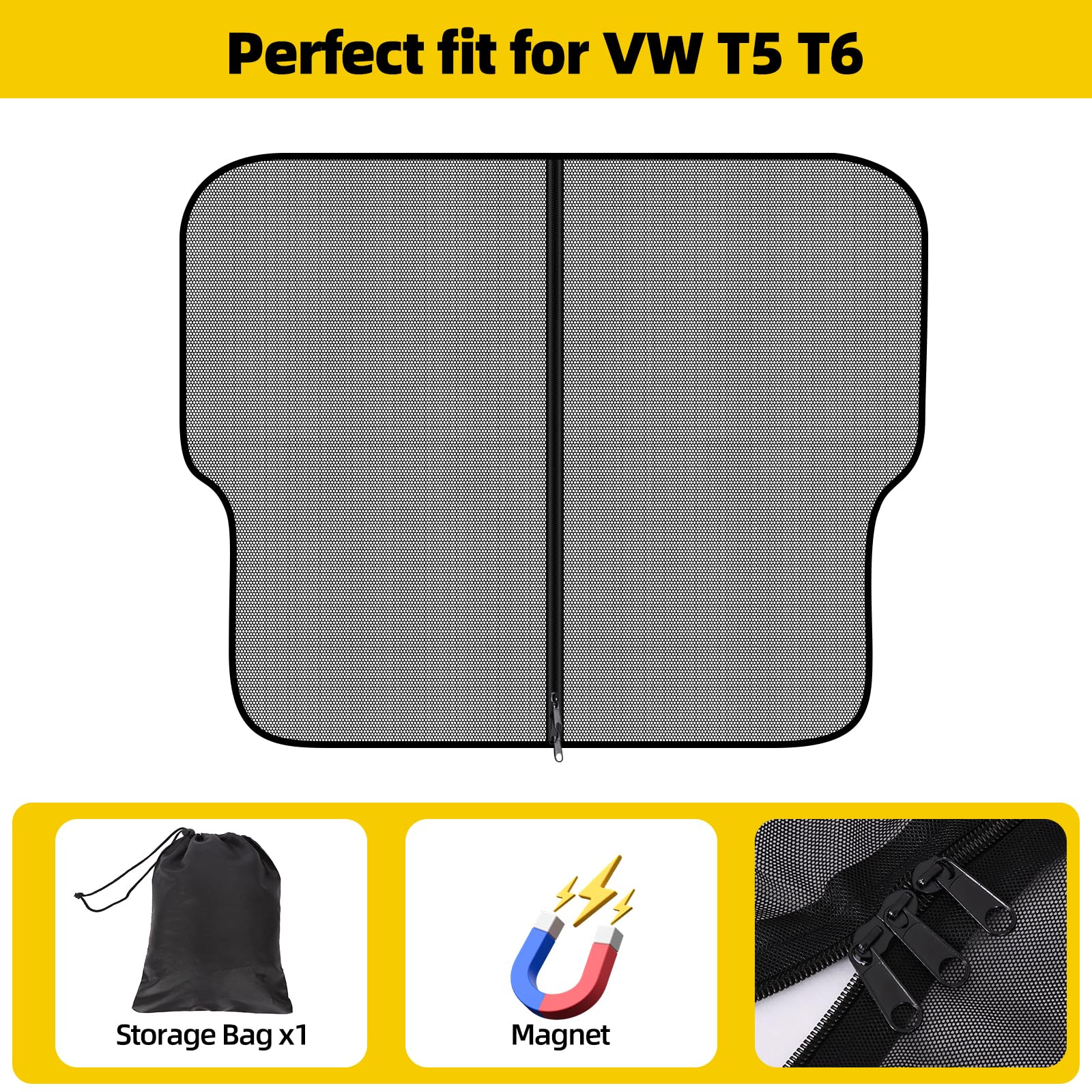 XCBYT Zanzariera per porta posteriore dell'auto compatibile con VW T5 T6, cerniera magnetica, zanzariera per auto, protezione solare, bagagliaio, rete ombra, campeggio, ventilazione, zanzariere