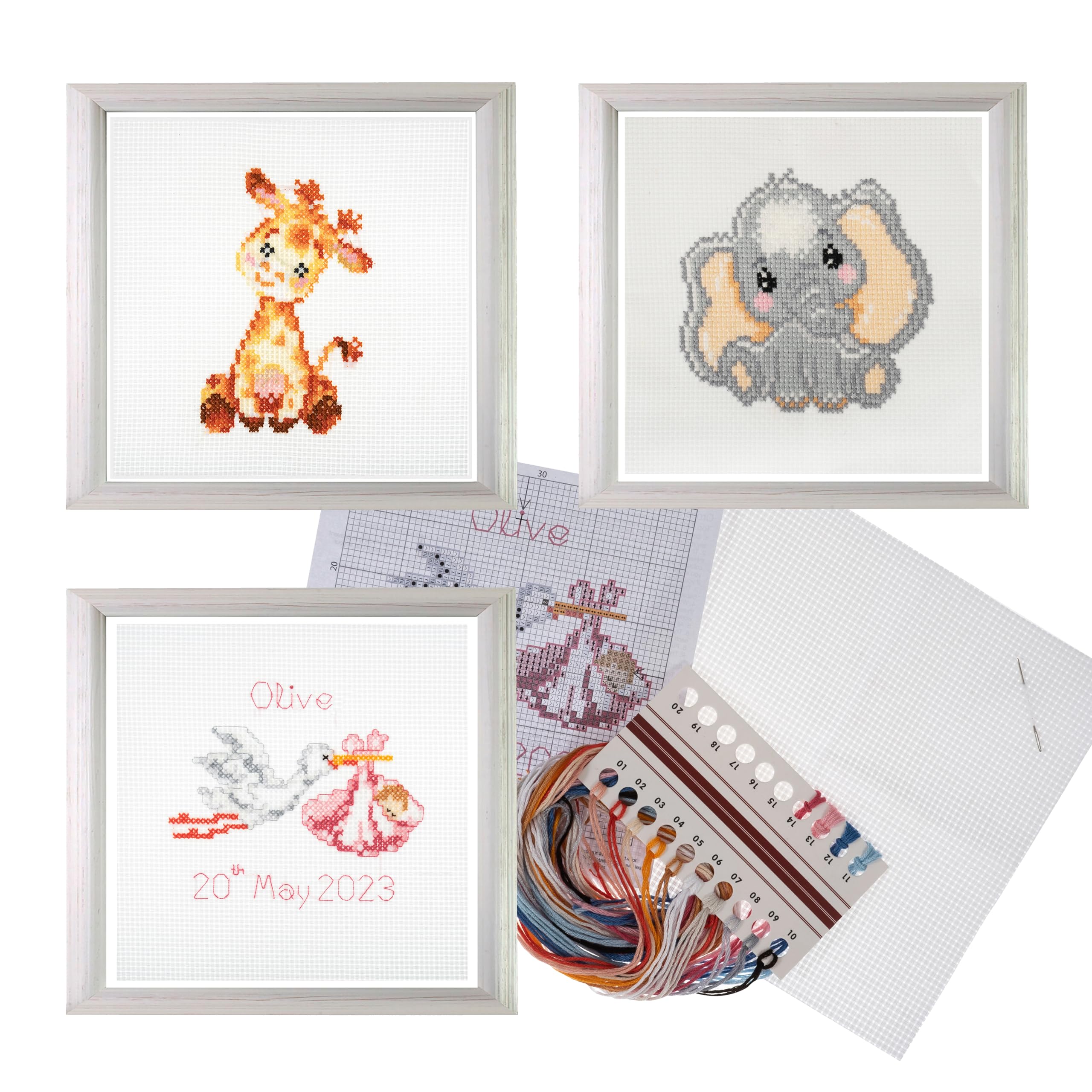 Trimits 3PK Cross Stitch Kits for Adults Beginners - Pre Printed Cross Stitch Kit, Beginners Embroidery Kit for Adults & Kids, Complete Embroidery Starter Set - 13x13cm, New Baby Boy & Girl Sampler
