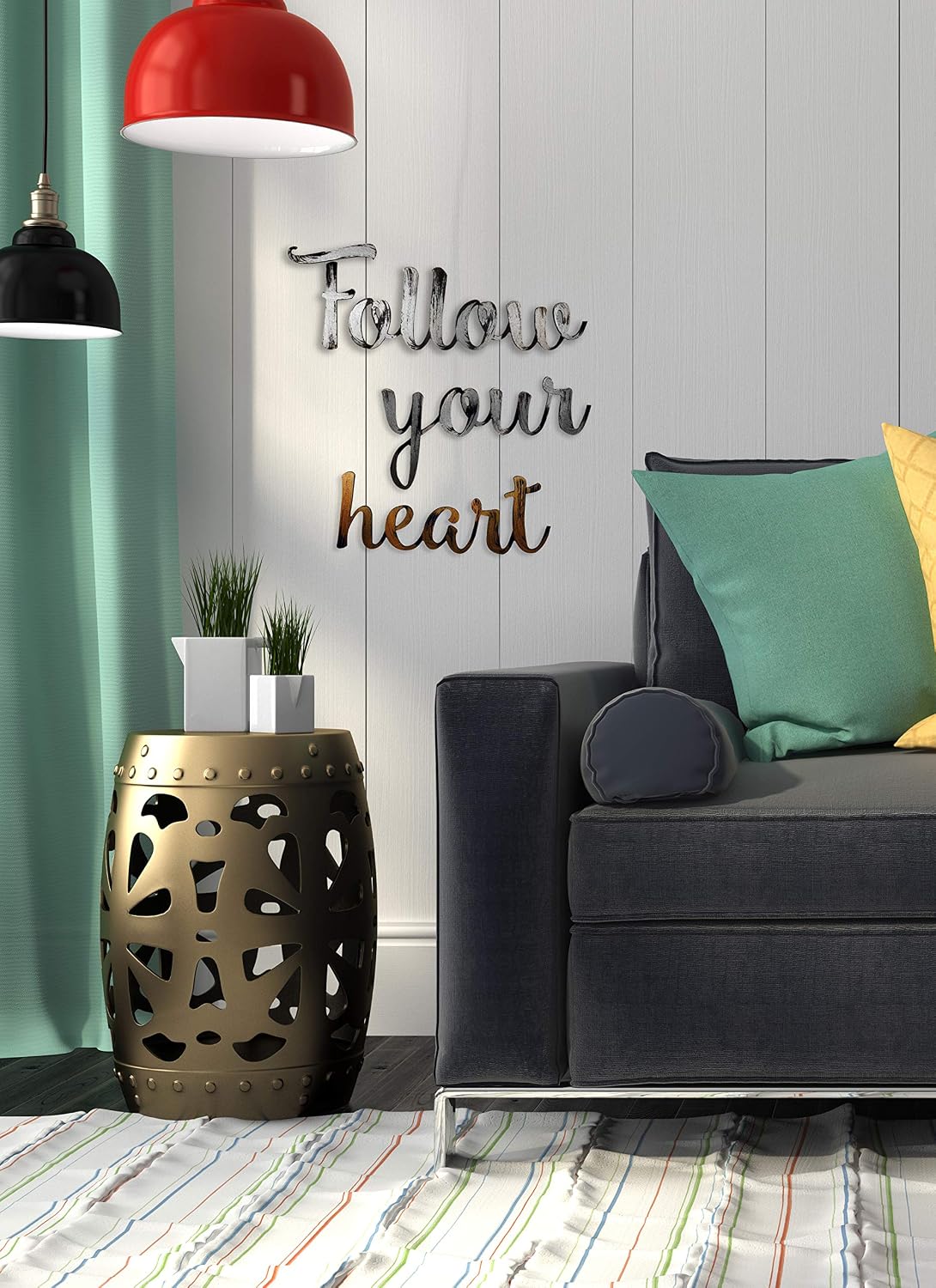 Wall Decor - Follow Your Heart Original Word Wall Art, Word Heart Bronze