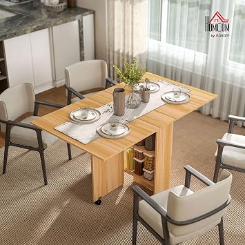 HOMCOM Folding Dining Table Drop Leaf Table Foldable for Small Spaces Teak
