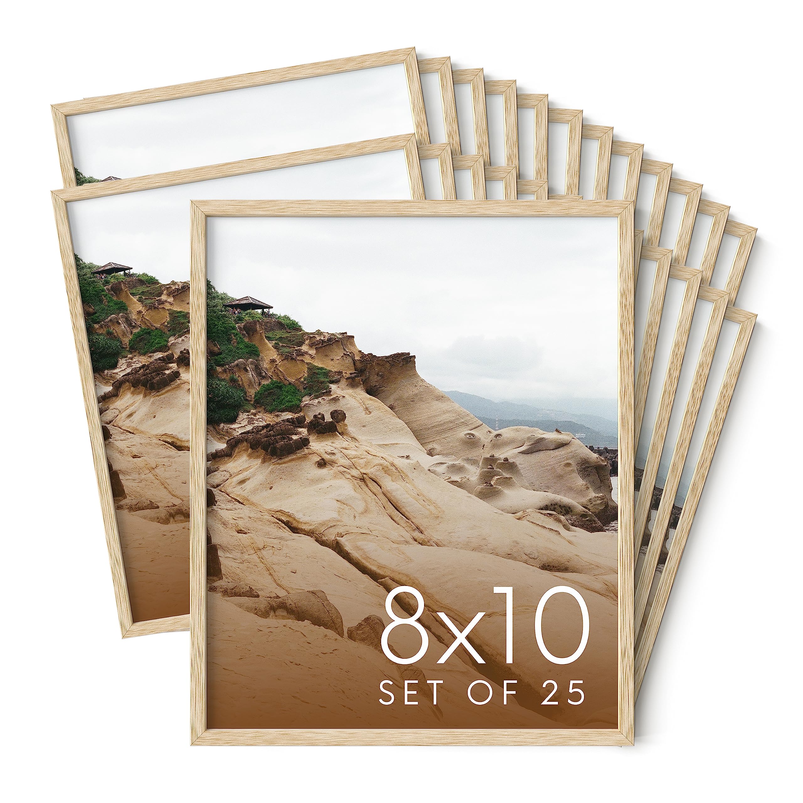 Haus and Hues 8x10 Natural Oak Wood Picture Frames Set of 25 - Premium Bulk Picture Frames 8x10 Bundle - Elegant Gallery Wall Frame Set for Posters, Art Display - Ideal for Wall Decor in Home & Office