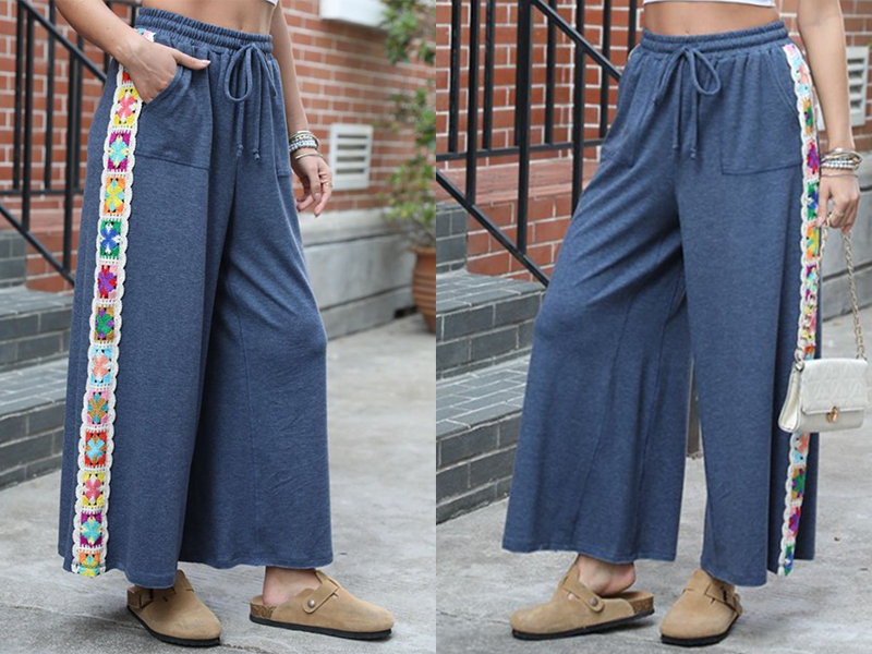 Fenclushy Womens Wide Leg Pants Stretch Casual Drawstring Waist