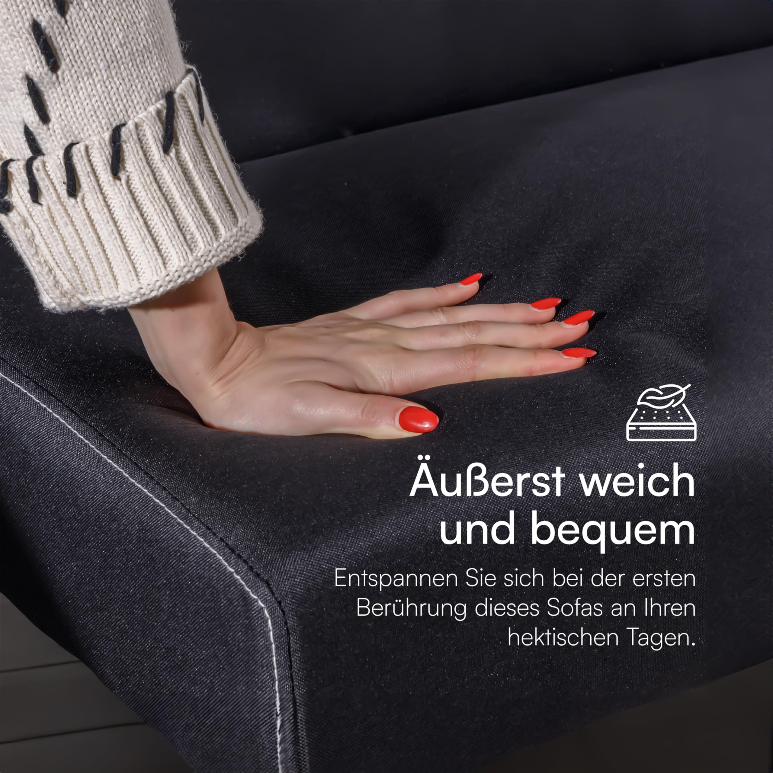 Baroni Home 3-Sitzer Stoff Sofa Bett umwandelbar in Polsterbett, Liegesofa mit Kunststoffbeinen für Wohnzimmer, Gästezimmer, Öffnet 93 cm, 167x70x77 cm (Schwarz)