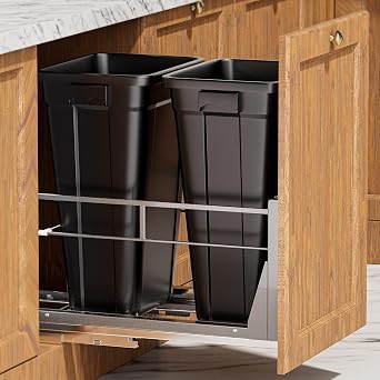 YJHome Double 10Gal Pull Out Trash Can Cabinet, Soft-Close Slides