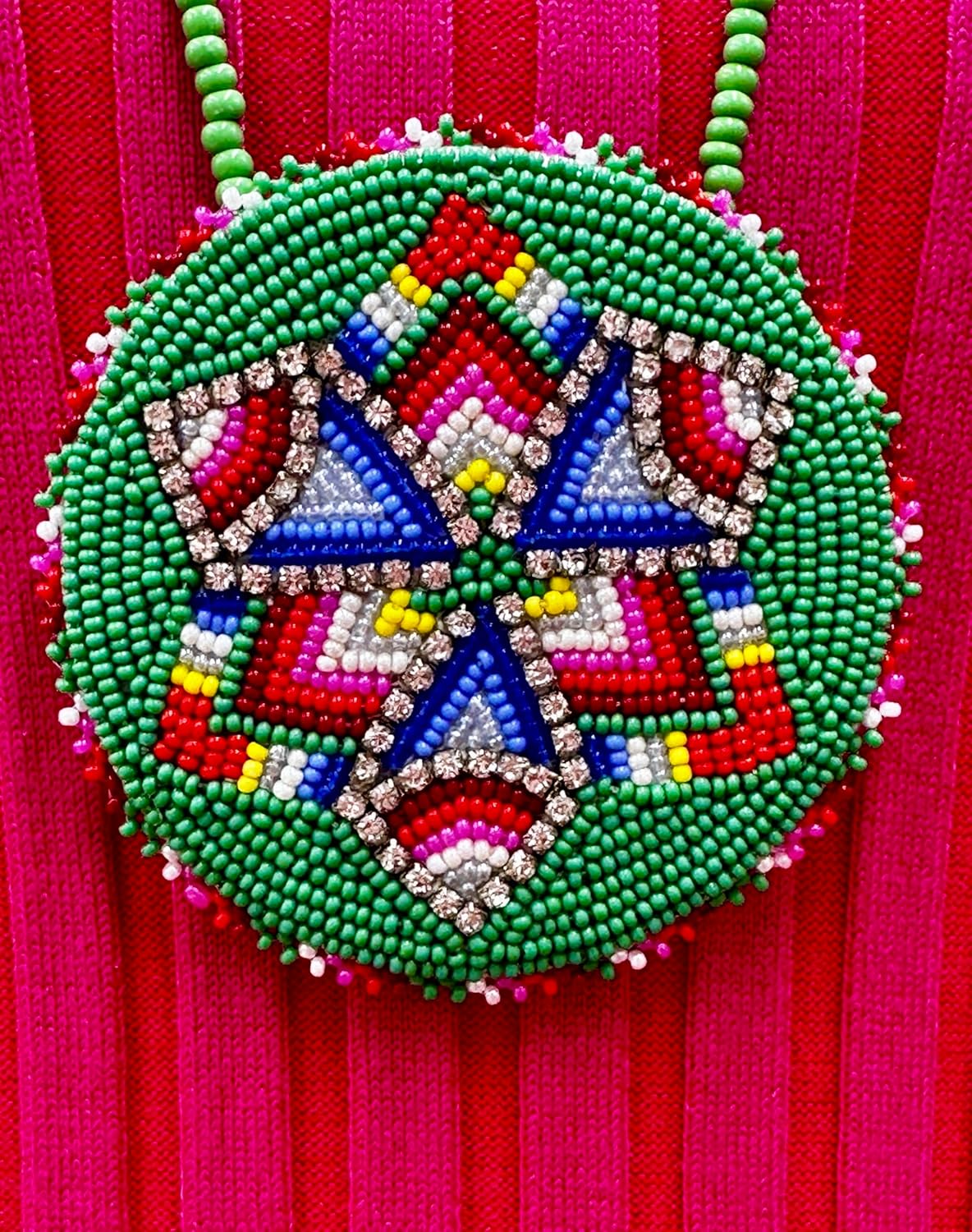BeadsCorner Handmade Southwestern Native American Inspired Beaded Medallion Necklace Earrings Set