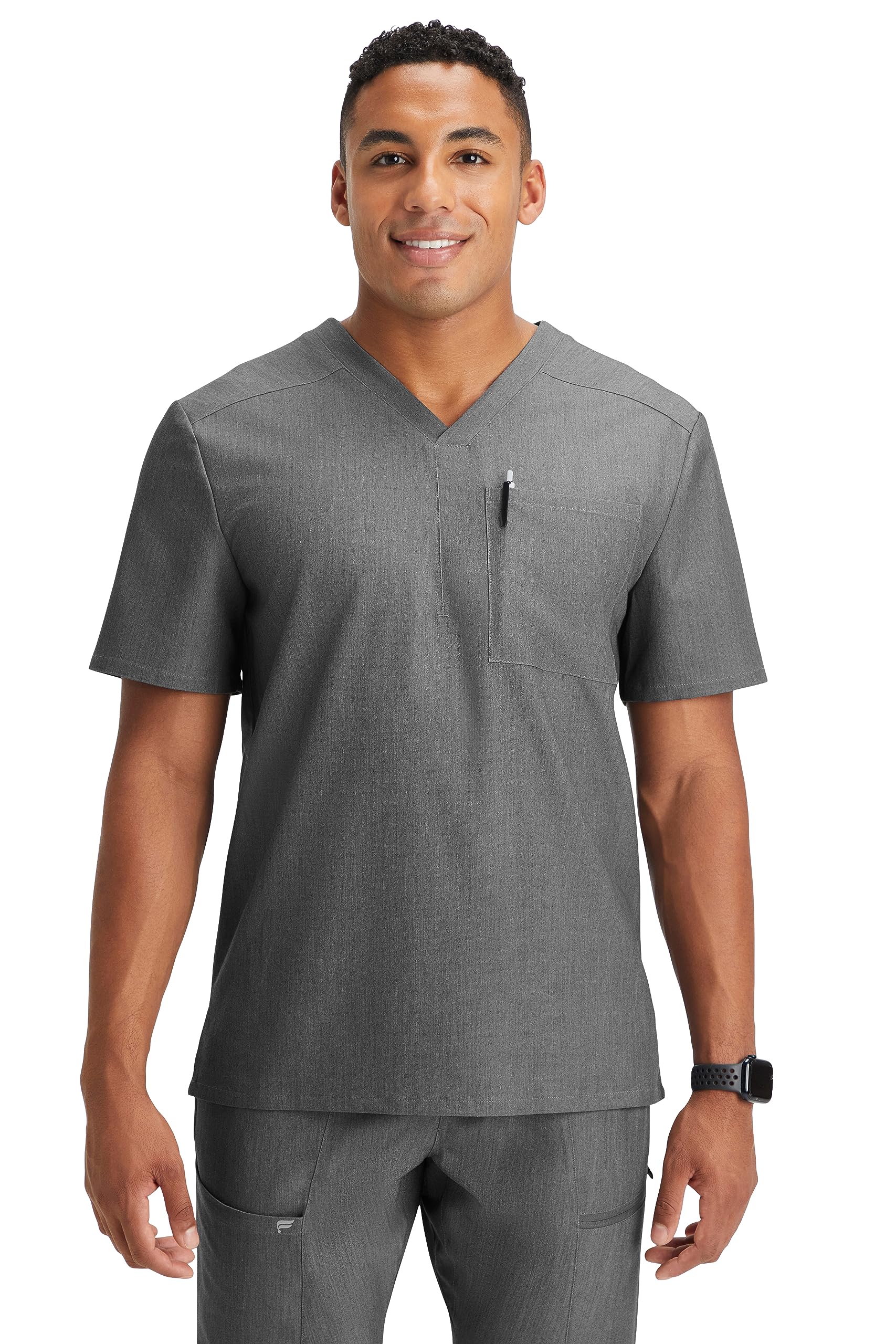 Fabletics Men's Helix 1-Pocket Scrub Top - MotionTech, Wrinkle-Resist, Chest Pocket, Anti-Shrink, Semi-Slim Fit