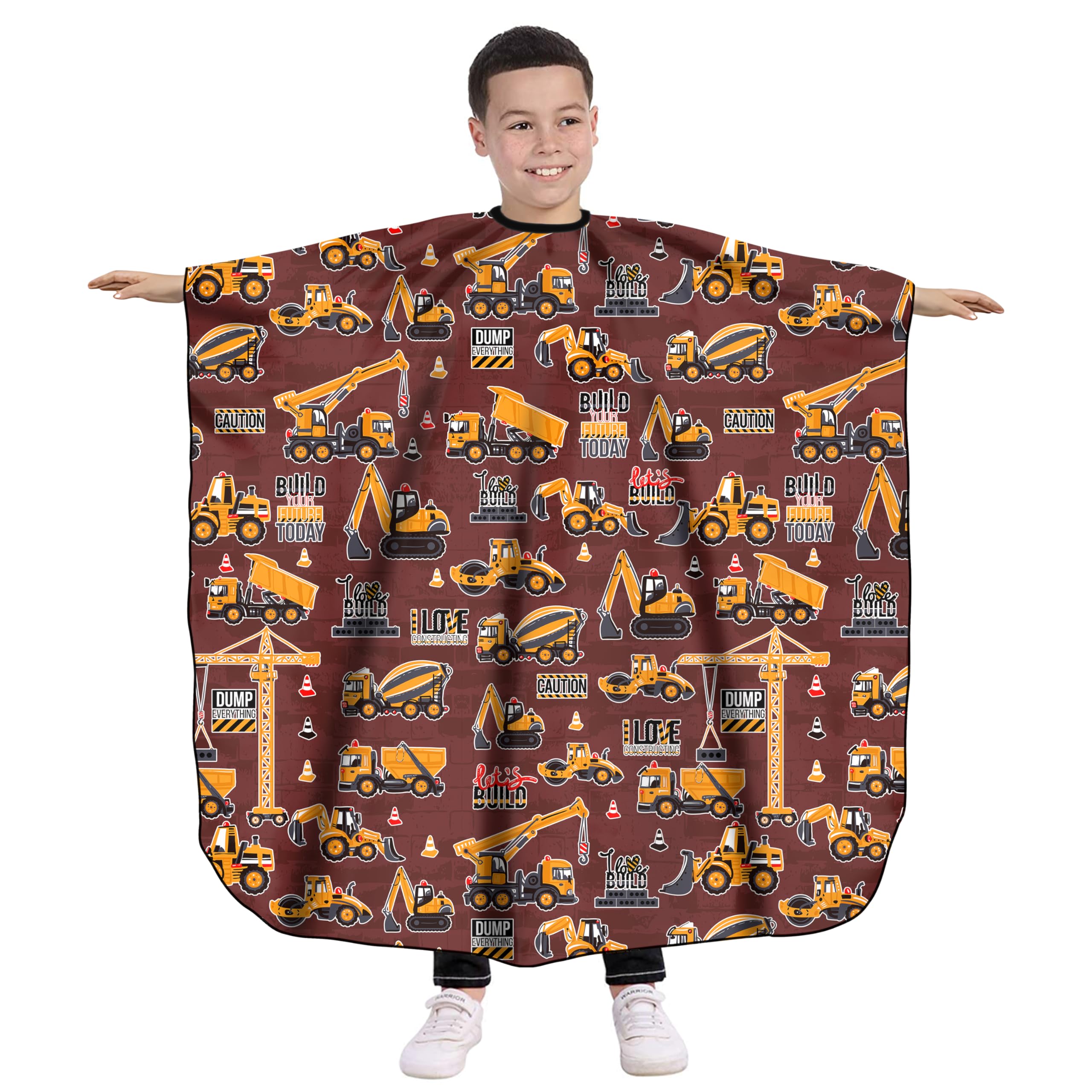 Capas de corte de cabello para niños, impermeables, capas de champú para niños y niñas, 39 x 51 pulgadas (vehículo de construcción) 6