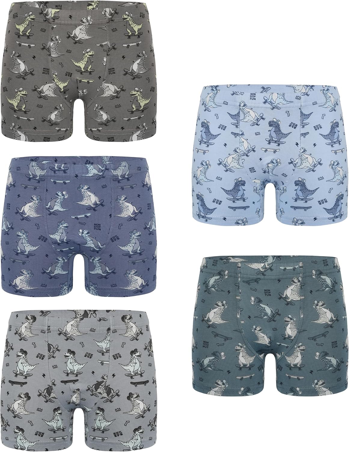 Donella Boys' Cotton Underwear 5 Pack - Soft Stretch Trunks for Boys, Dinosaur Print, Age: 8-9 Multicolor